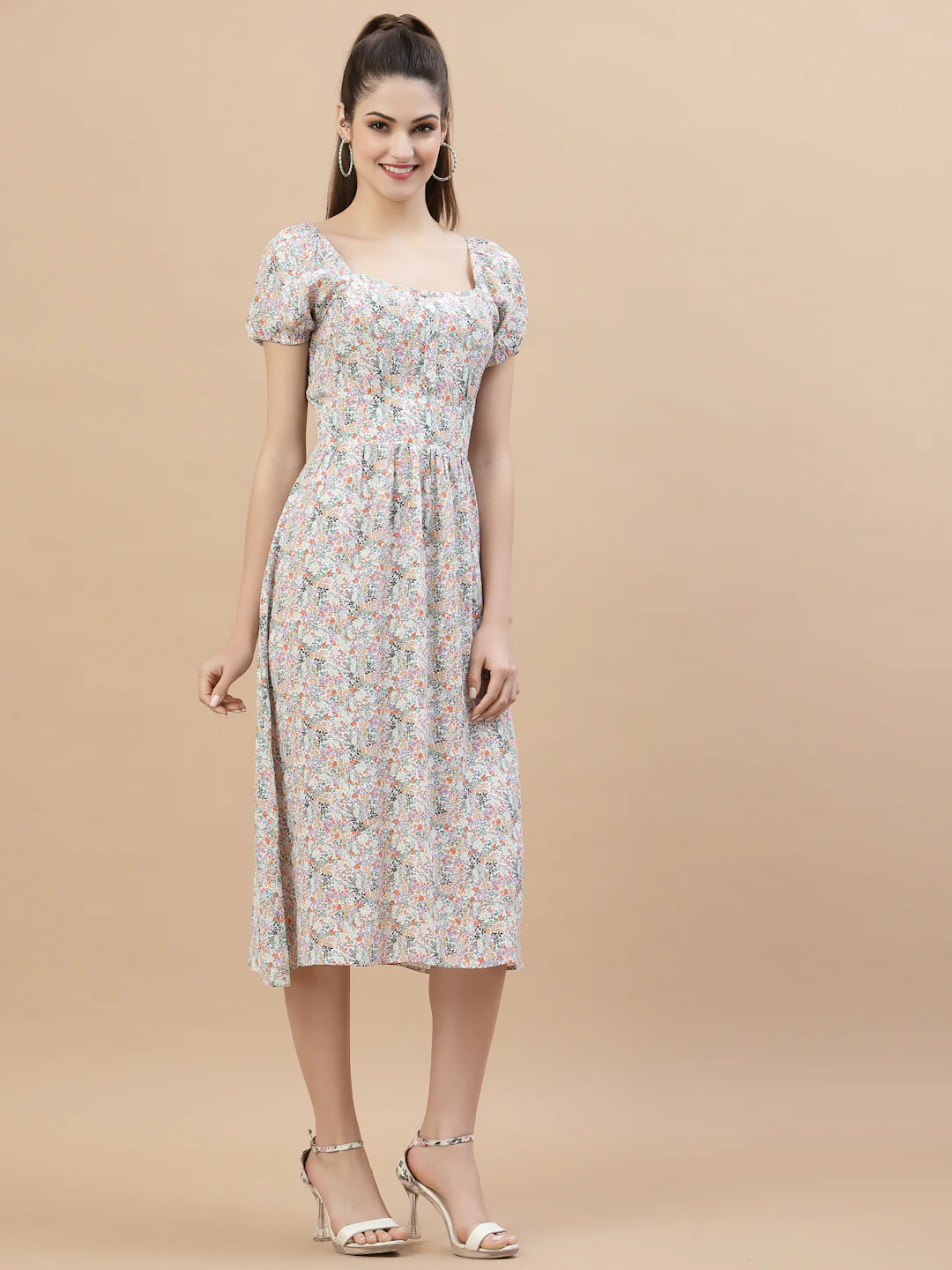 Women Square Neck Ruffle Dress - Image 6