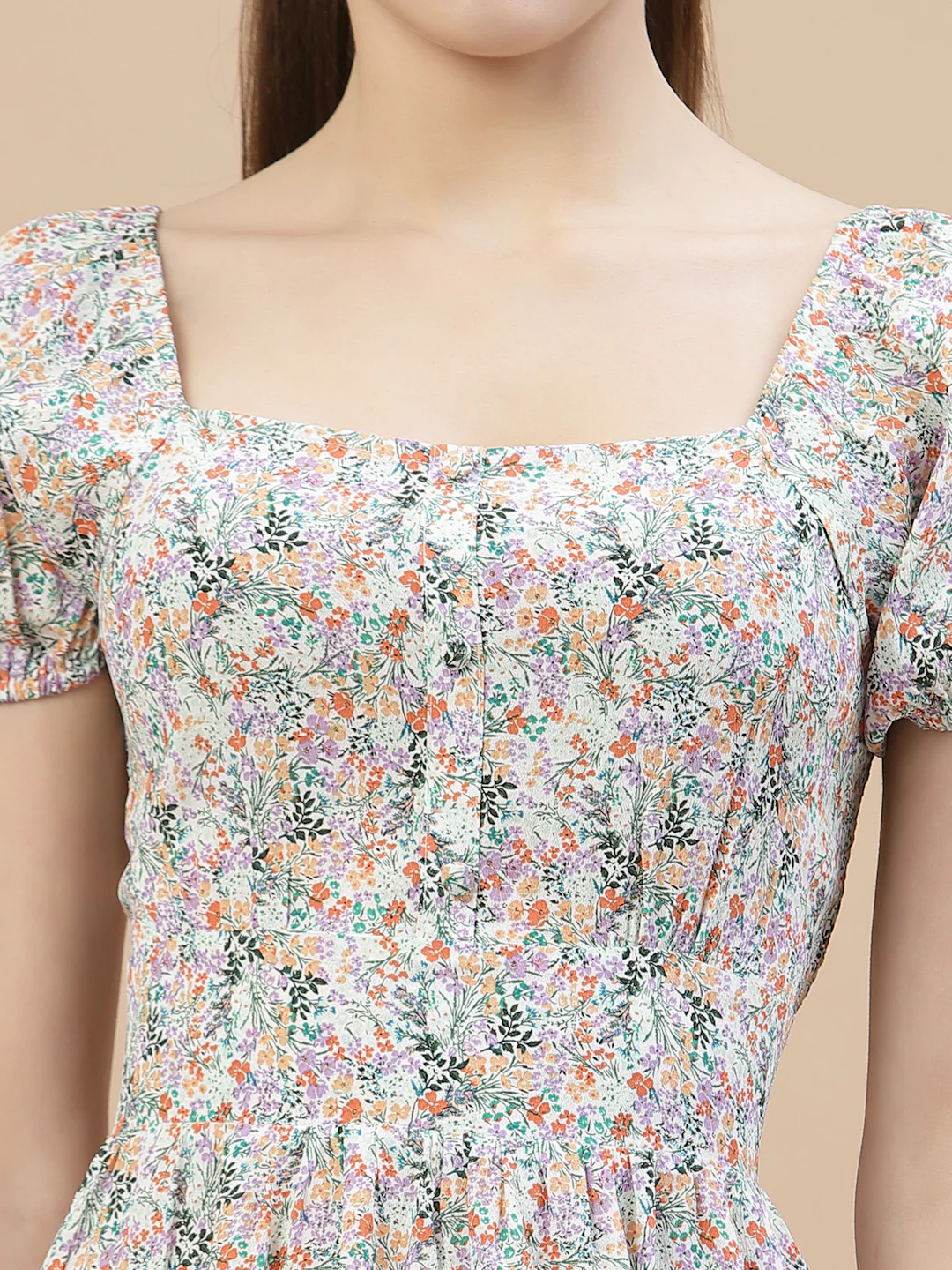 Women Square Neck Ruffle Dress - Image 7
