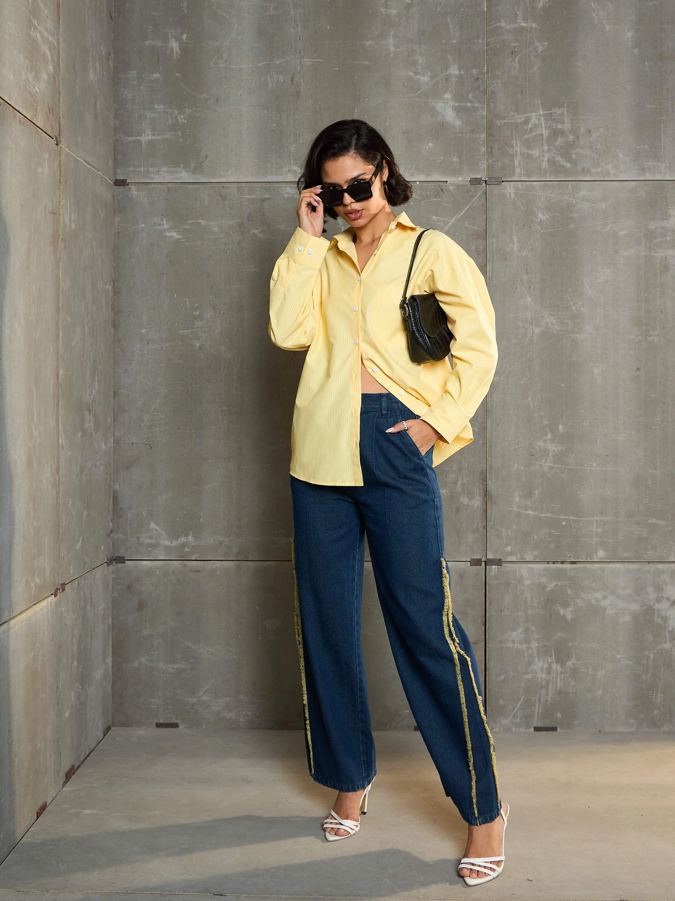 Women Nevy Blue Fringed Straight Fit Jeans - Image 2