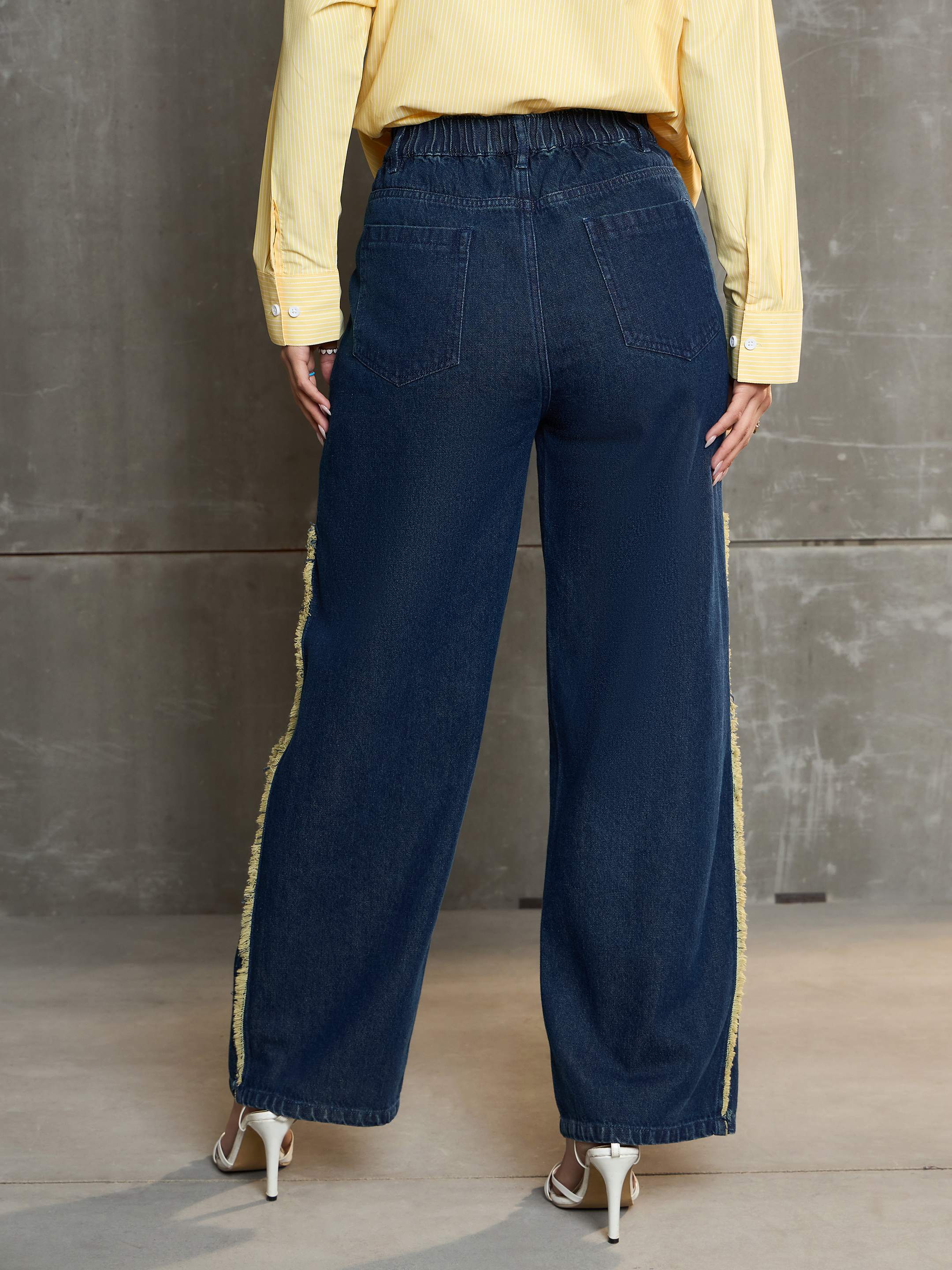 Women Nevy Blue Fringed Straight Fit Jeans - Image 6
