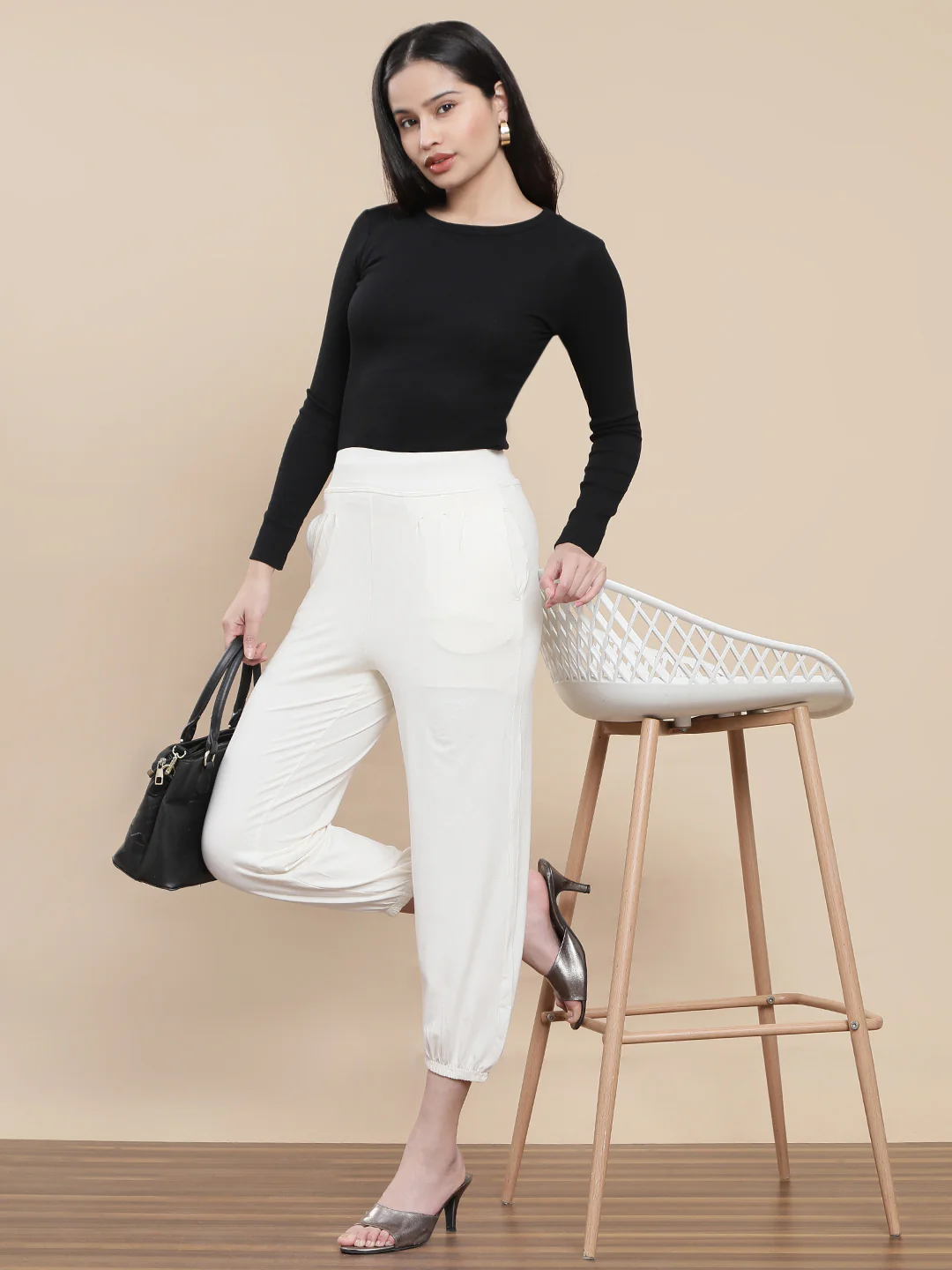 Women Off White Casual Jogger - Image 5