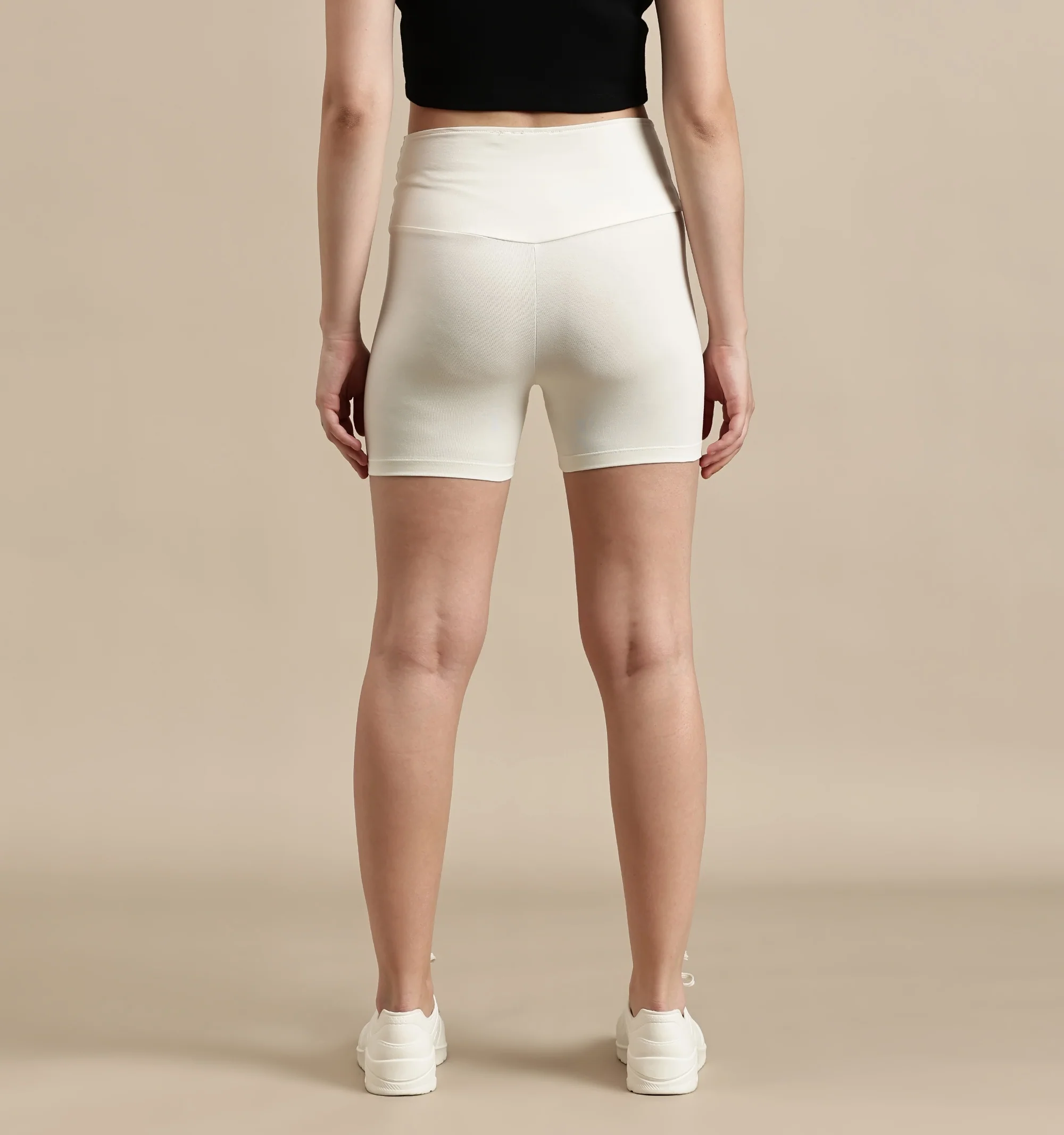 Women Off White Cotton Lycra Short - Image 4