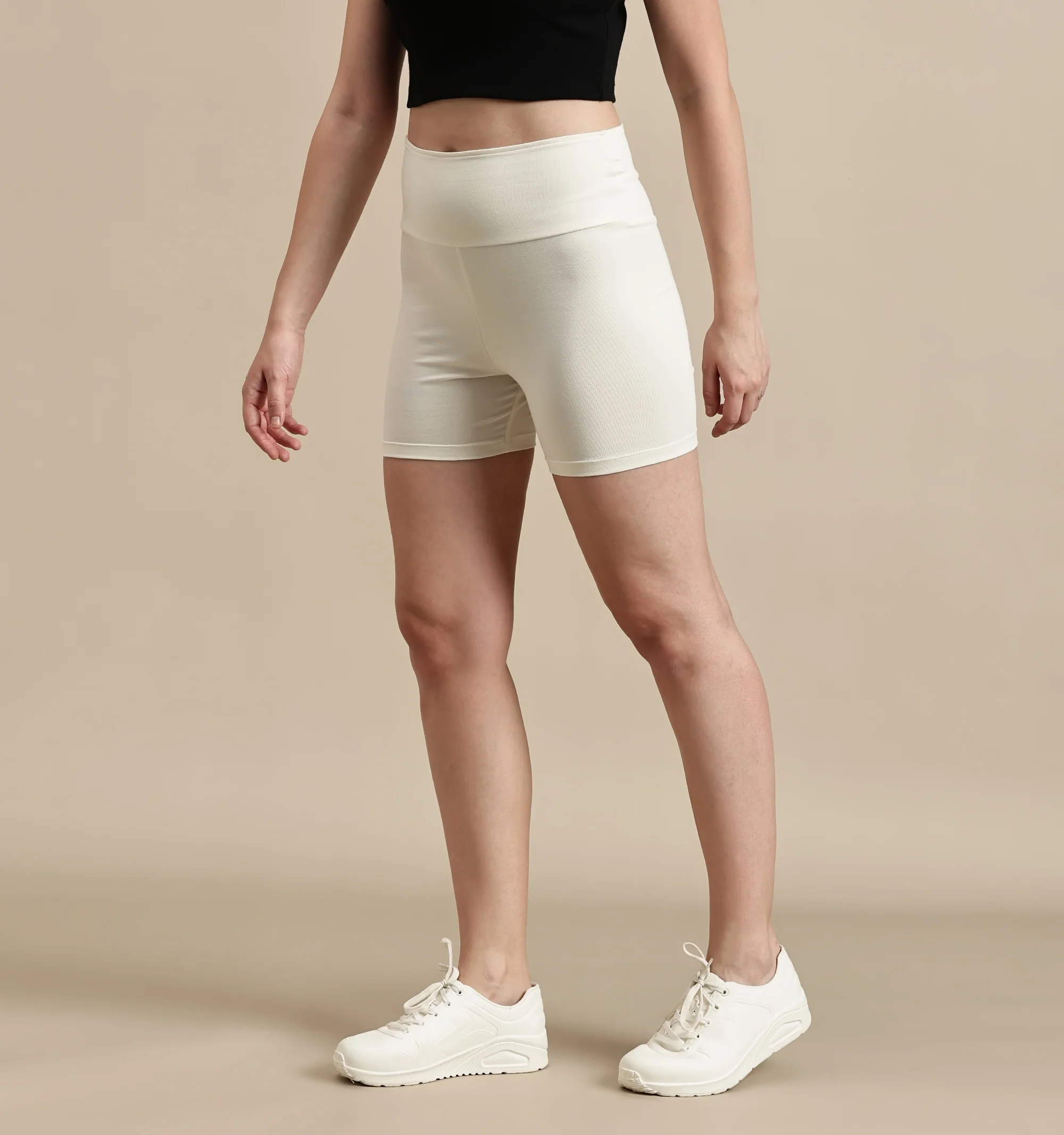 Women Off White Cotton Lycra Short - Image 6