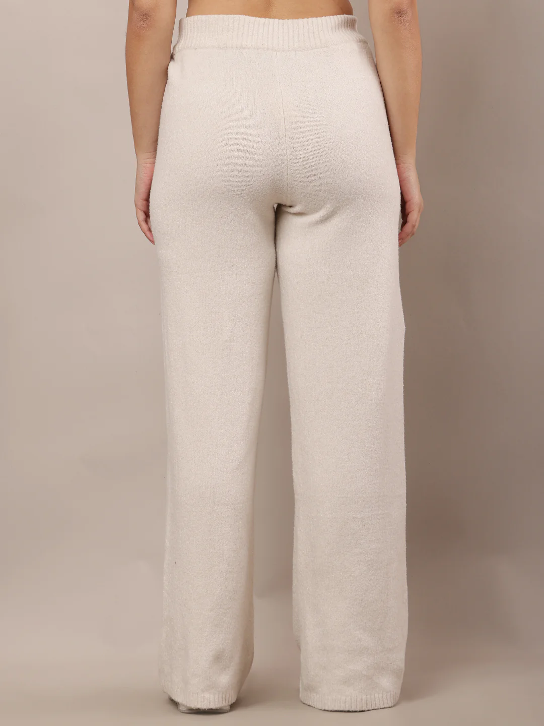 Women Off-White Elasticated Waist Polyester Trousers - Image 4