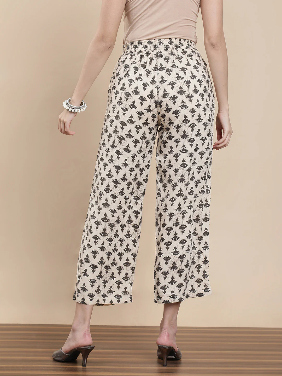 Women Off White Festive Palazzo - Image 2