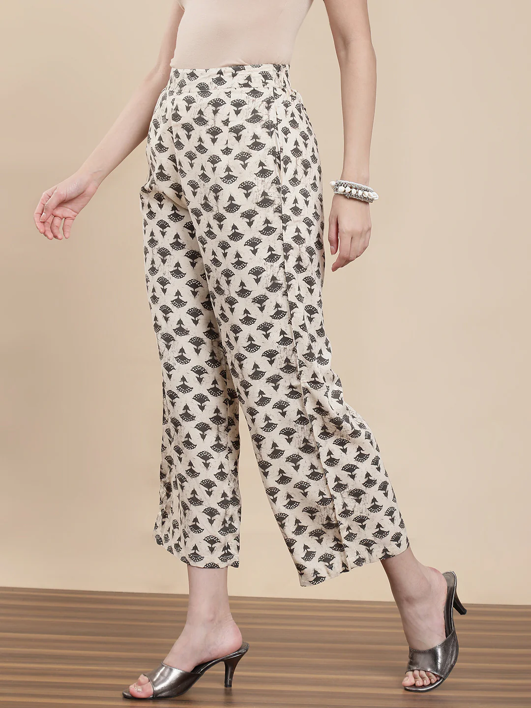 Women Off White Festive Palazzo - Image 3