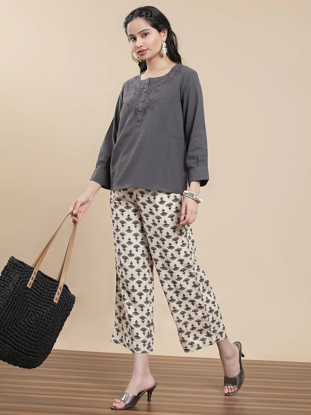 Women Off White Festive Palazzo - Image 5