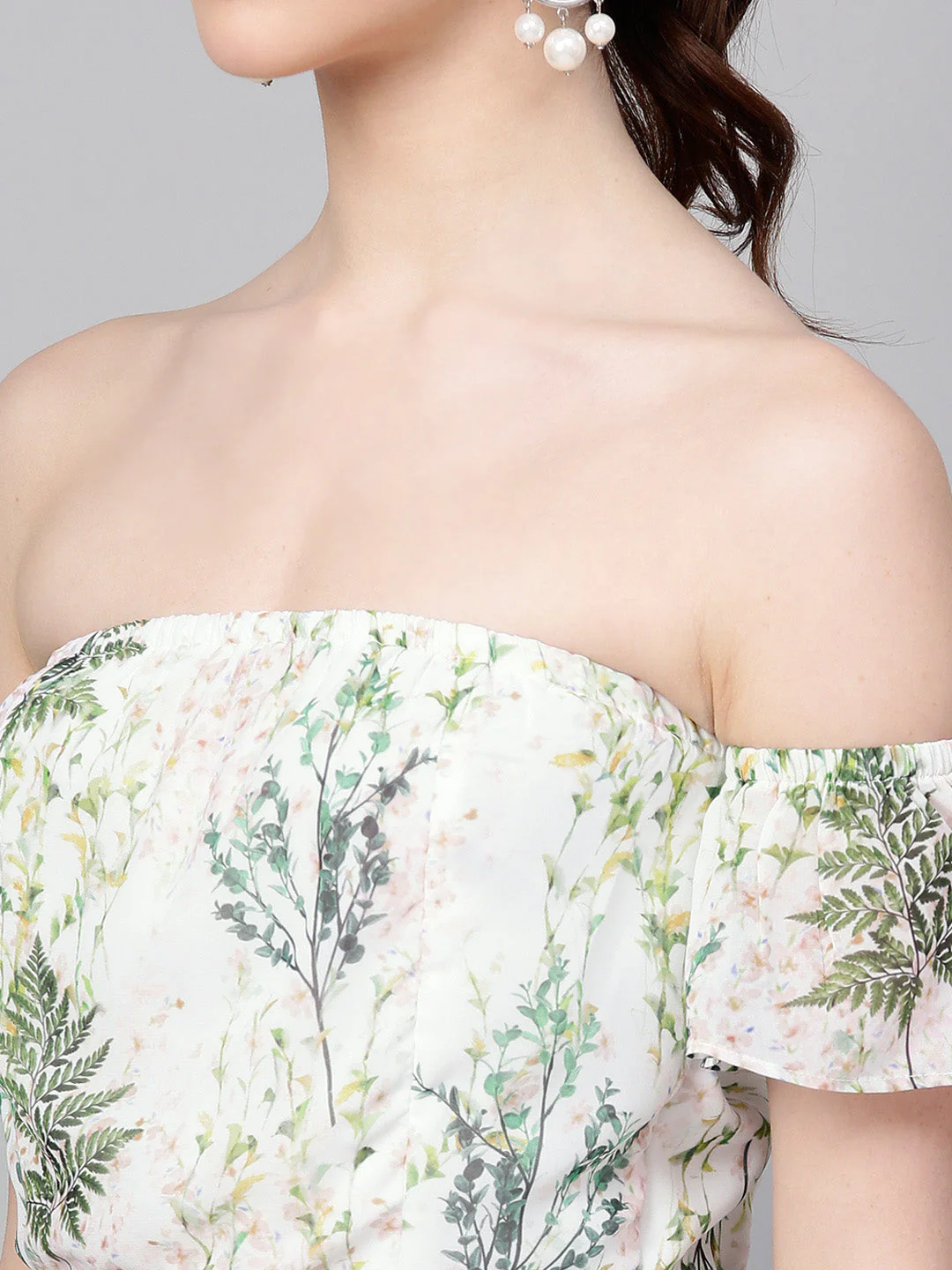 Women Off-White Floral Off Shoulder Belted Maxi - Image 5