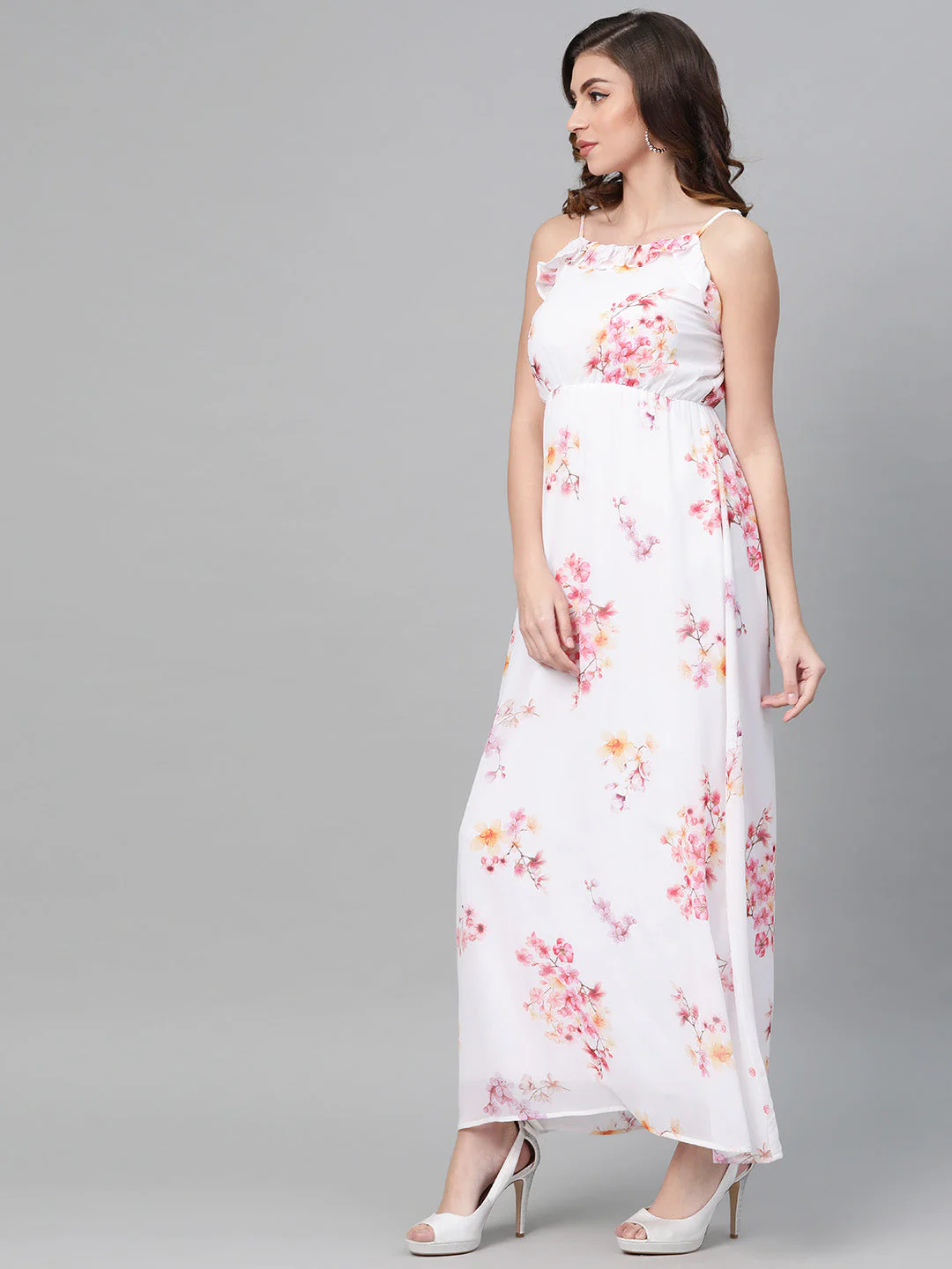 Women Off-White Floral Strappy Maxi Dress - Image 2