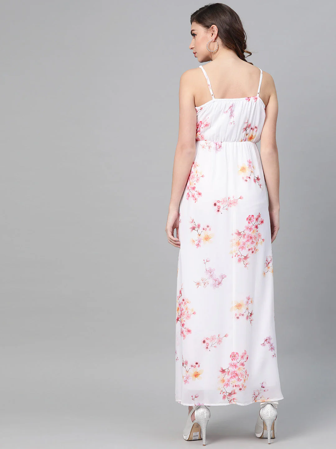 Women Off-White Floral Strappy Maxi Dress - Image 3