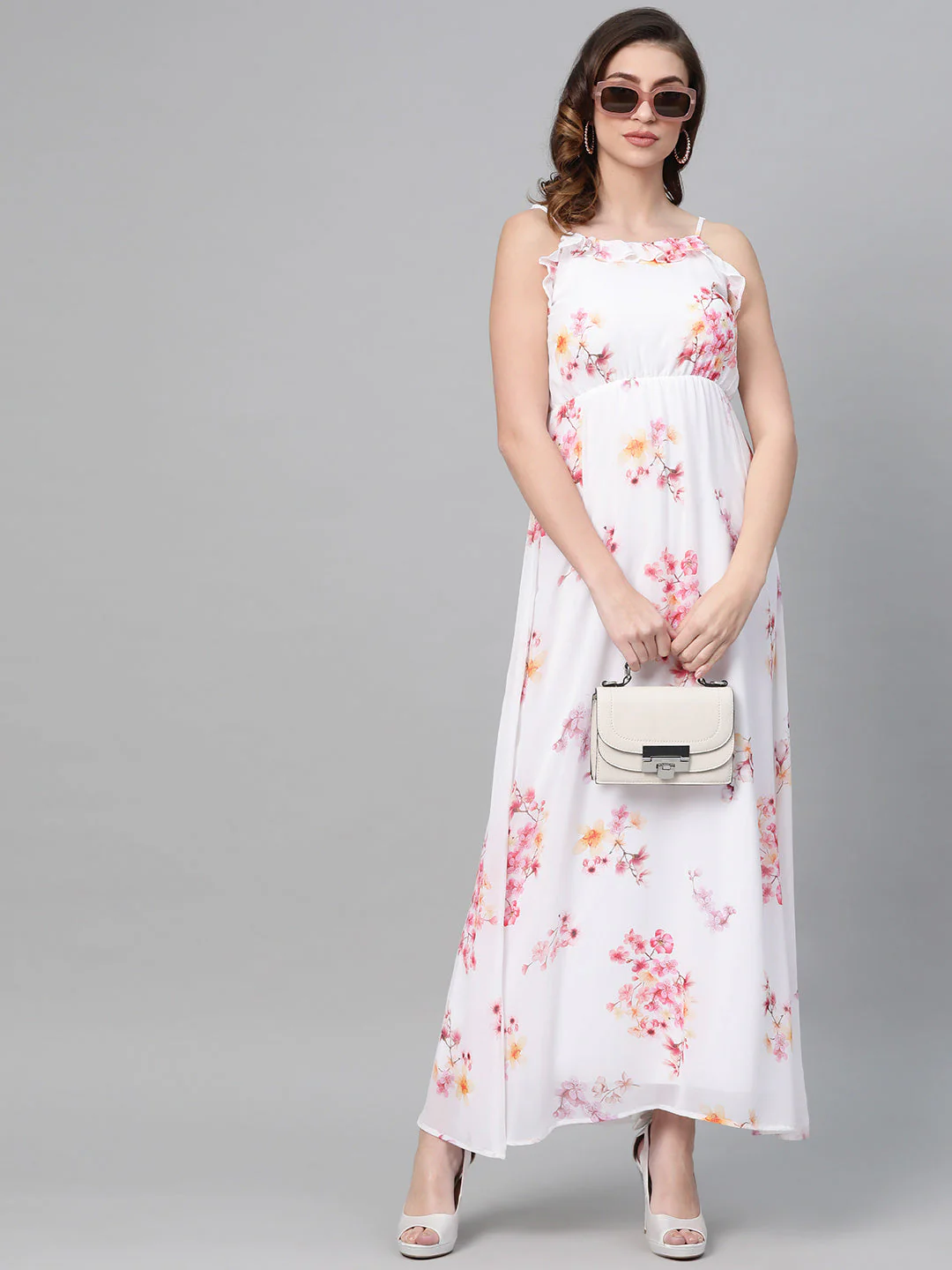 Women Off-White Floral Strappy Maxi Dress - Image 4