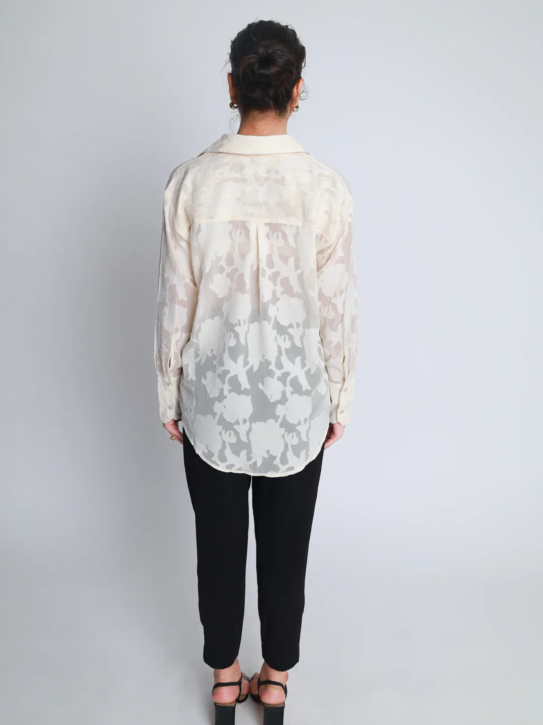Women Off White Jacquard Party Wear Shirt - Image 4