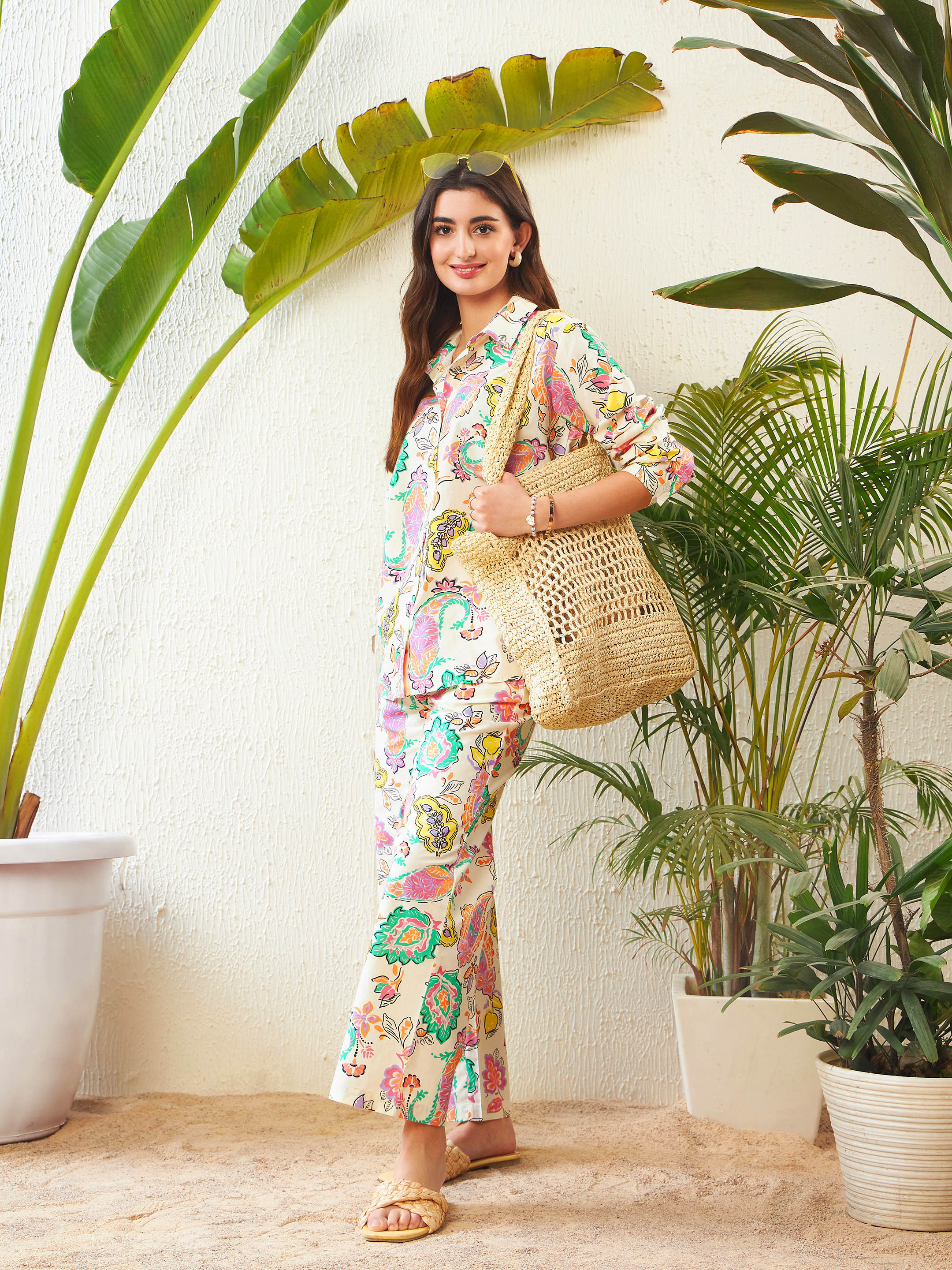 Women Off-White Paisley Shirt With Lounge Pants - Image 5