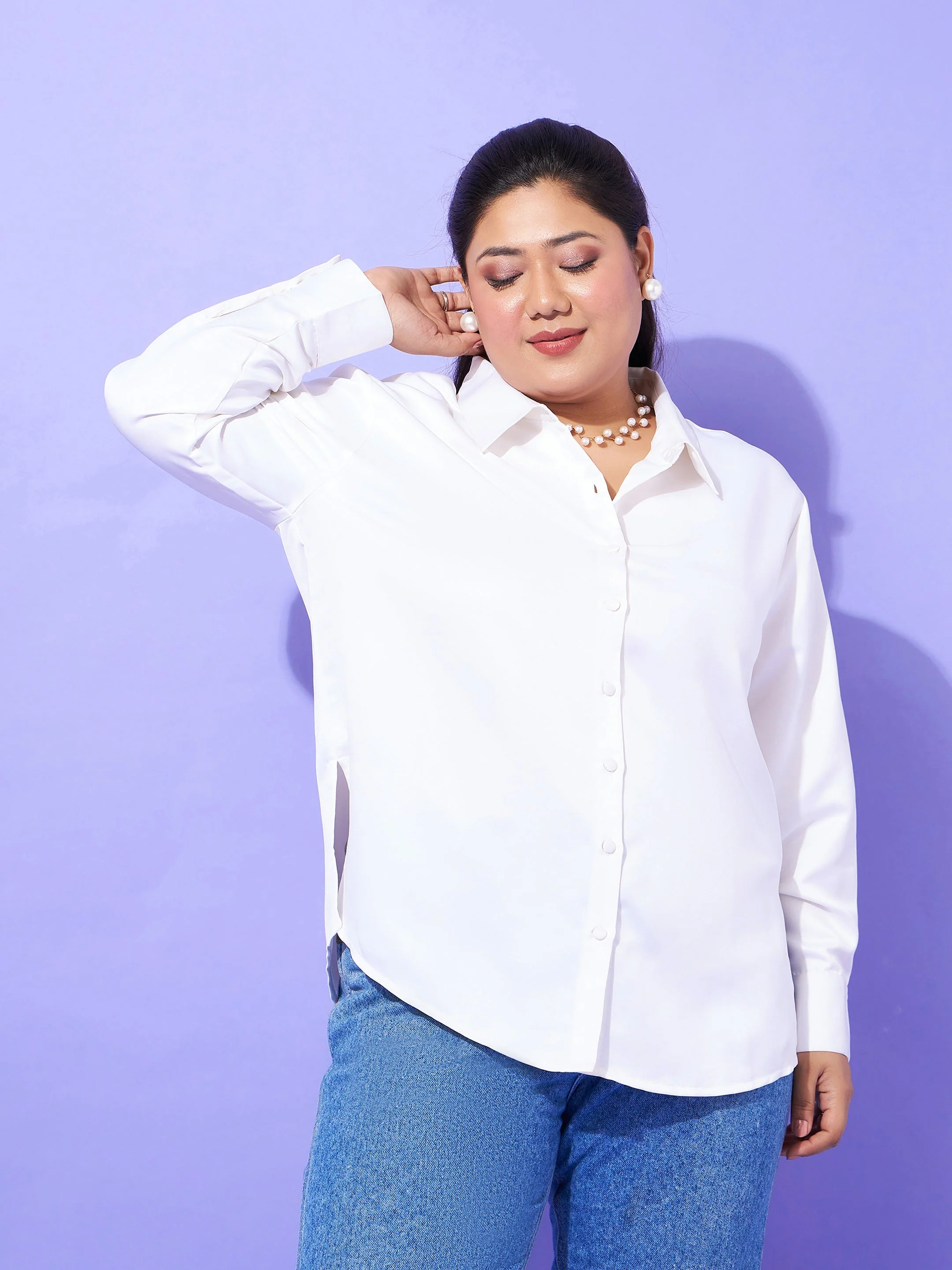 Women Off White Regular Satin Shirt