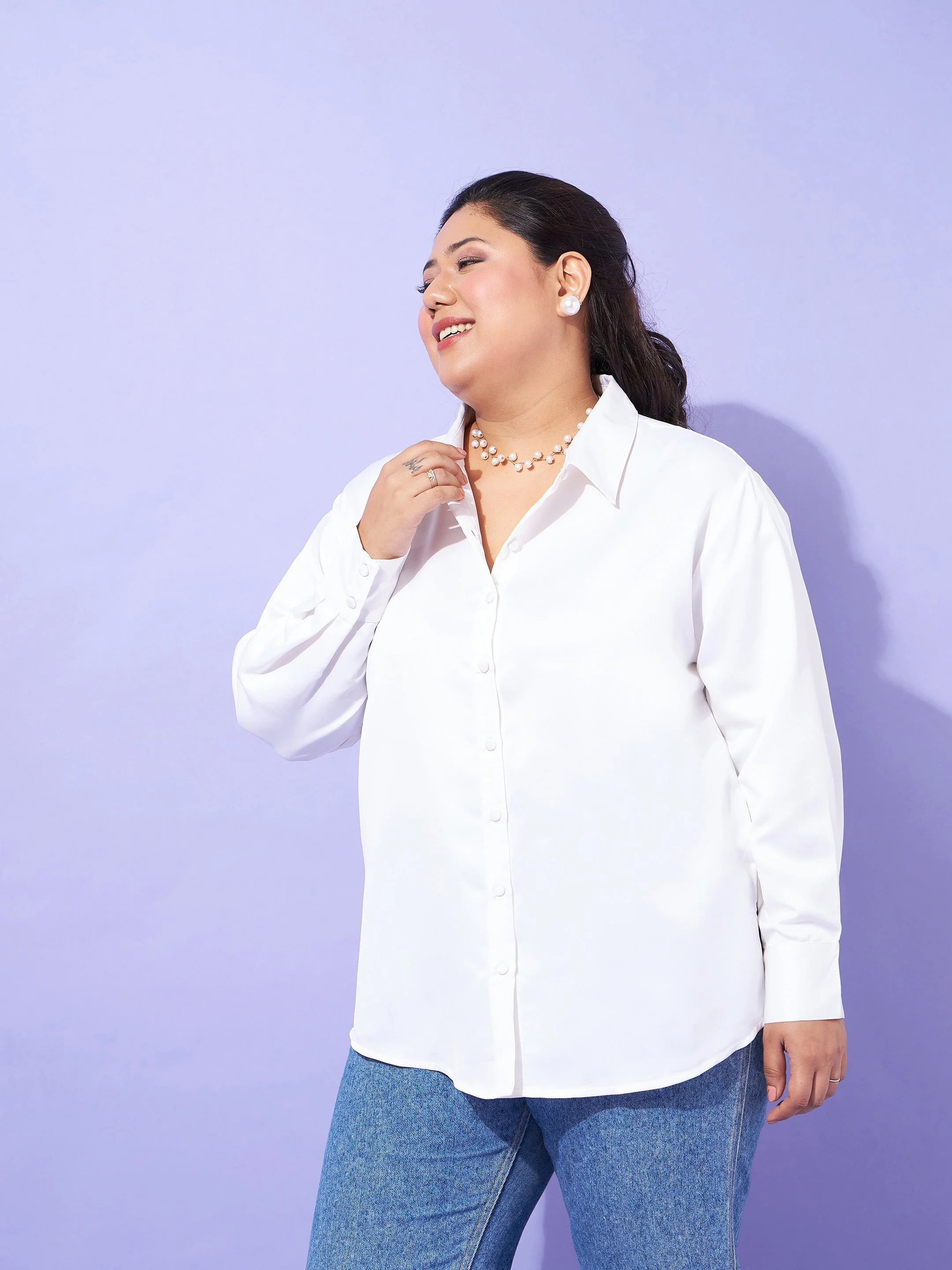 Women Off White Regular Satin Shirt - Image 3