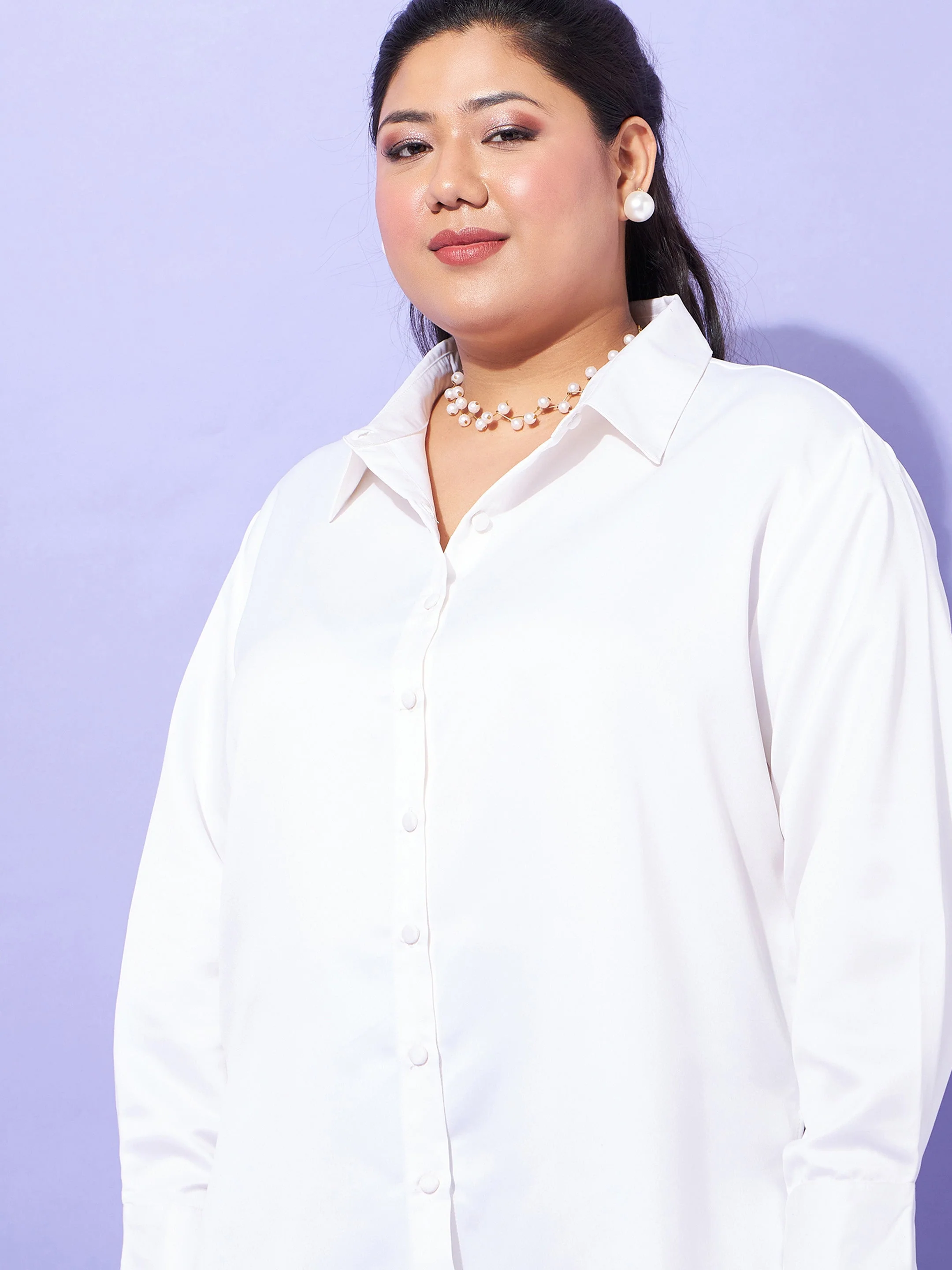 Women Off White Regular Satin Shirt - Image 4