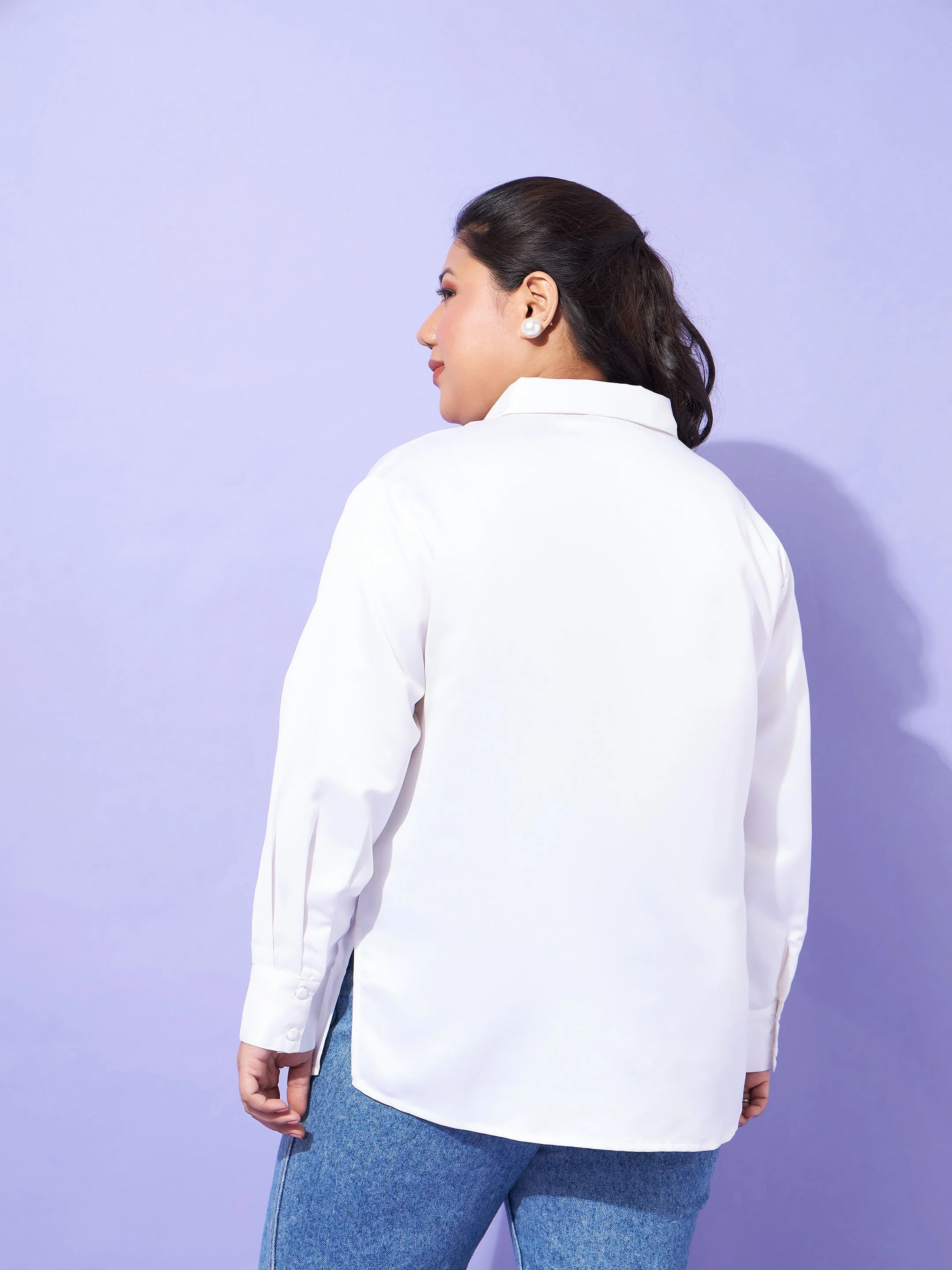 Women Off White Regular Satin Shirt - Image 5