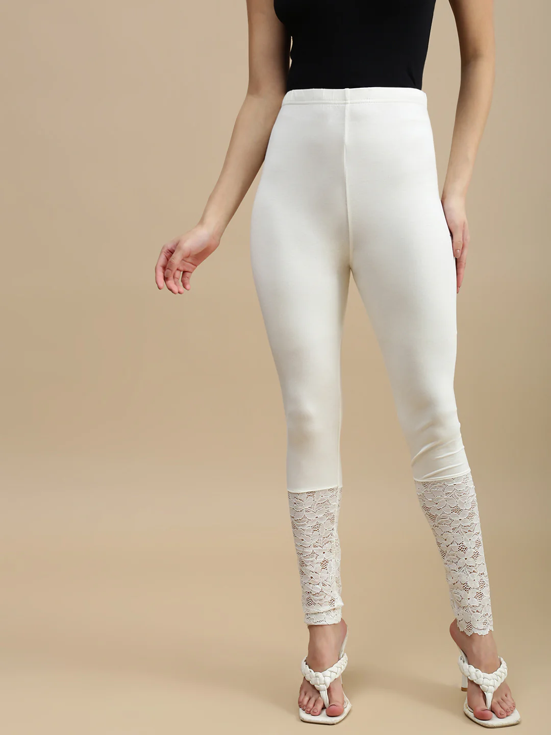 Women Off White Casual Leggings - Image 2