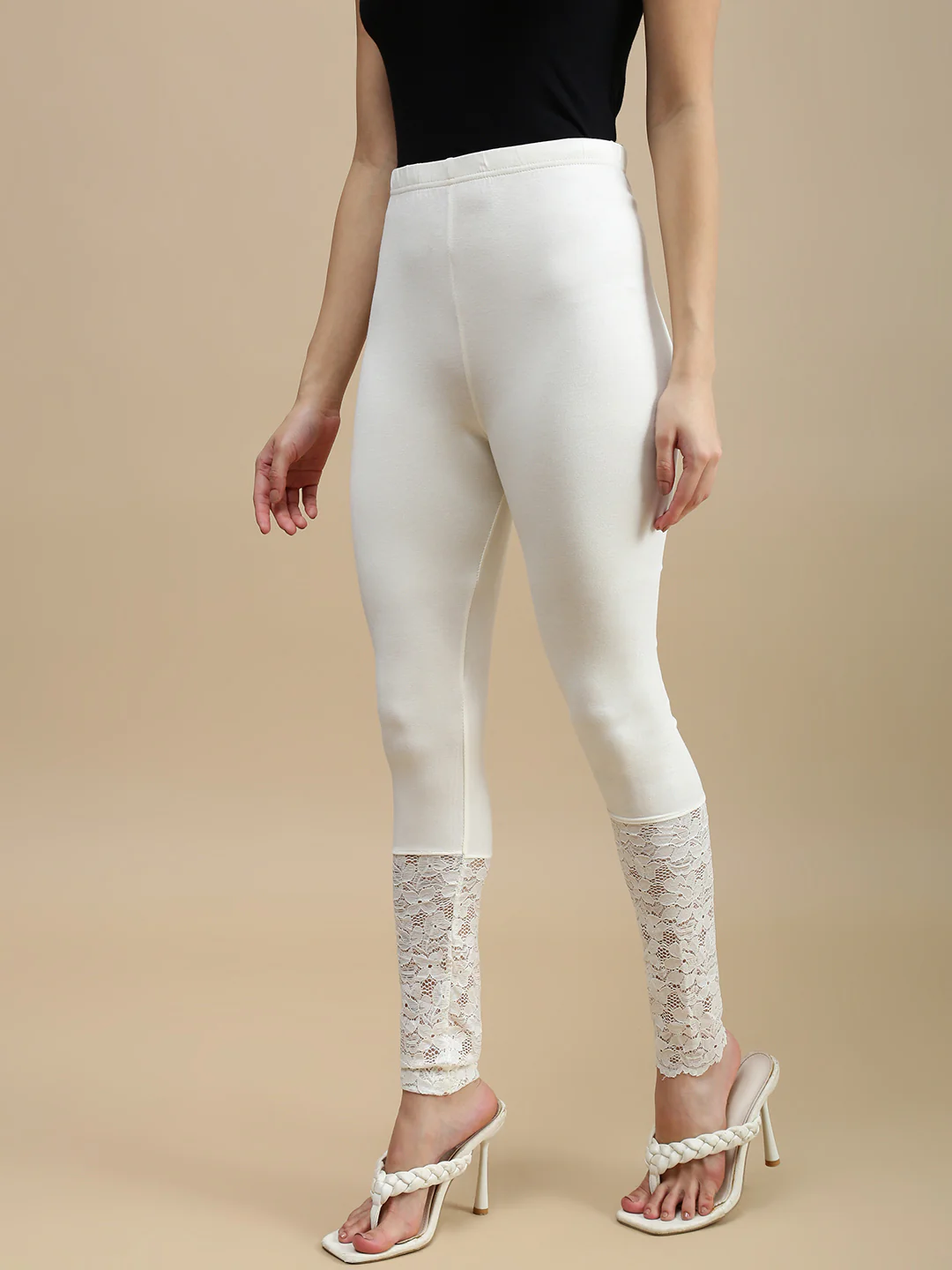 Women Off White Casual Leggings - Image 3