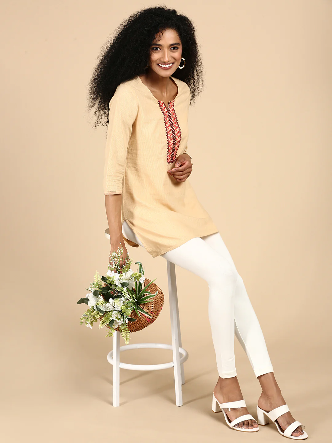 Women Off White Casual Leggings - Image 4