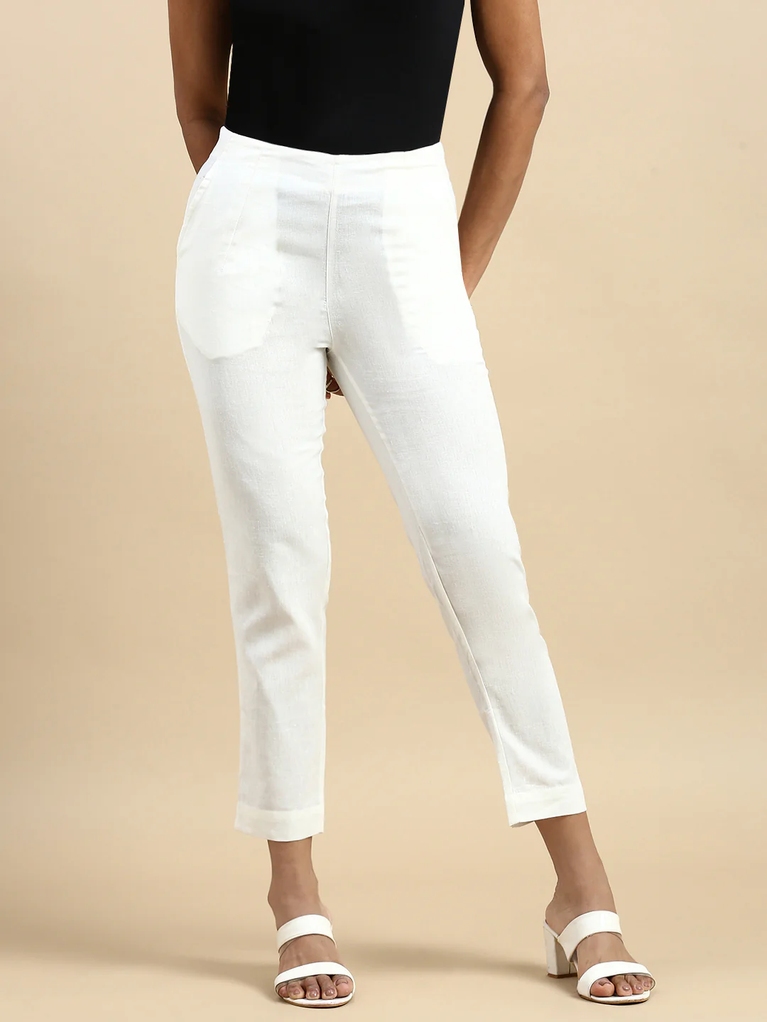 Women Off White Casual Pants - Image 2