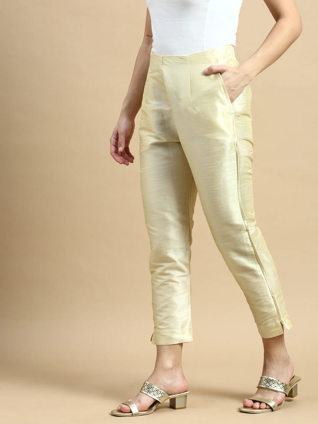 Women Off White Festive Pants - Image 2