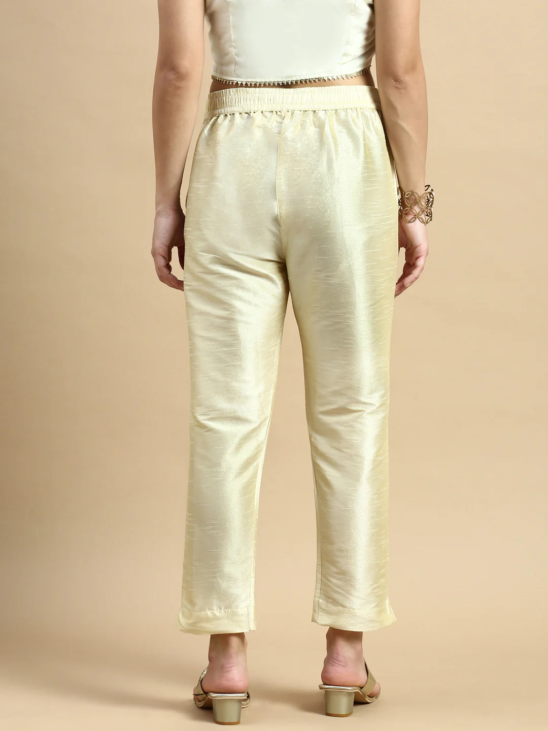 Women Off White Festive Pants - Image 3