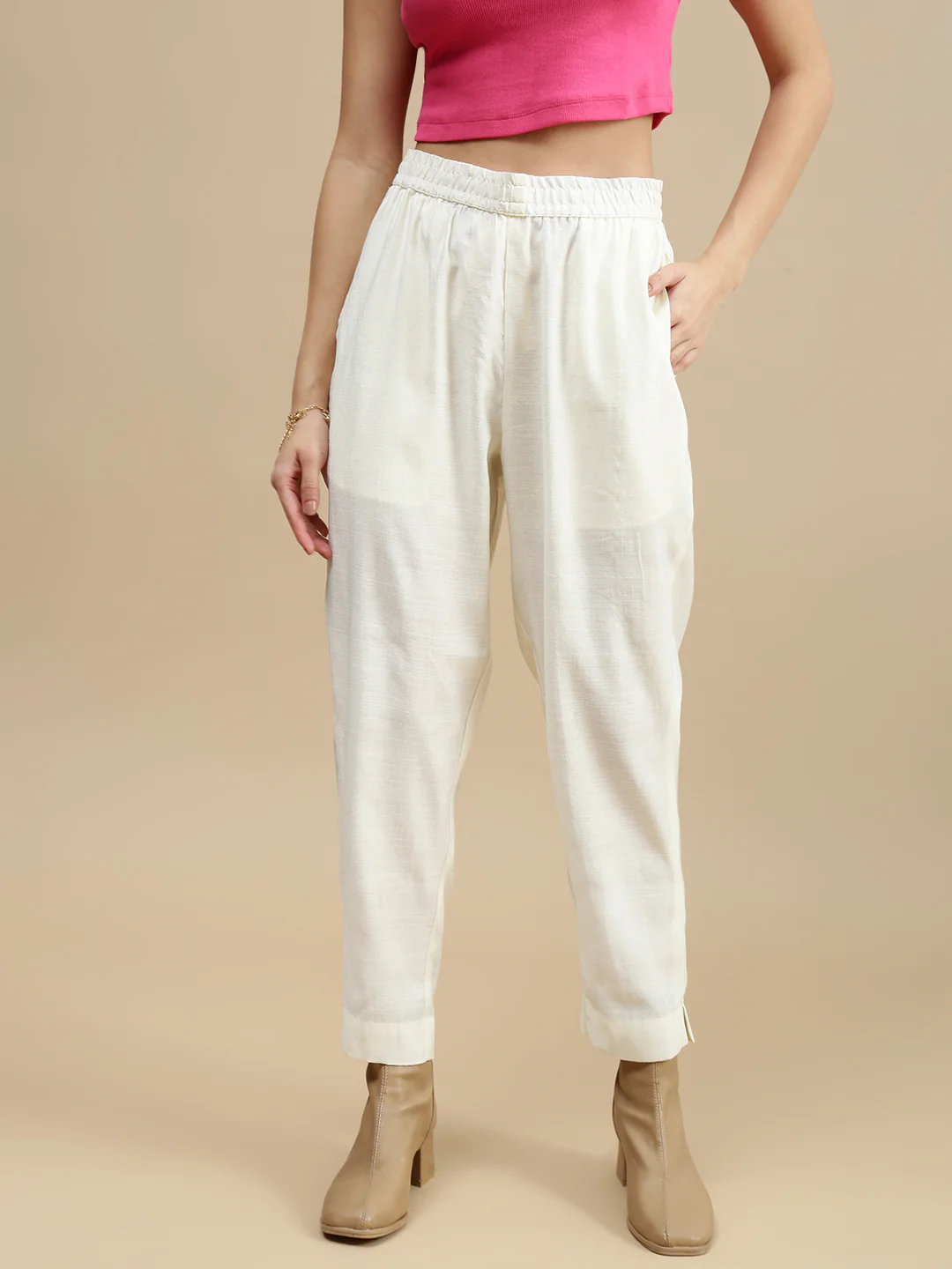 Women Off White Festive Pants