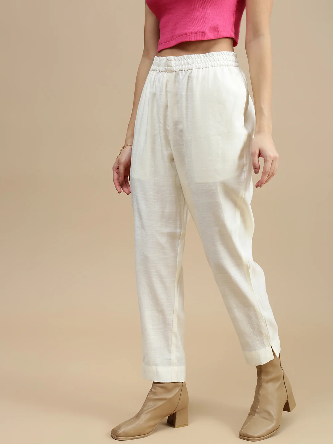 Women Off White Festive Pants - Image 2
