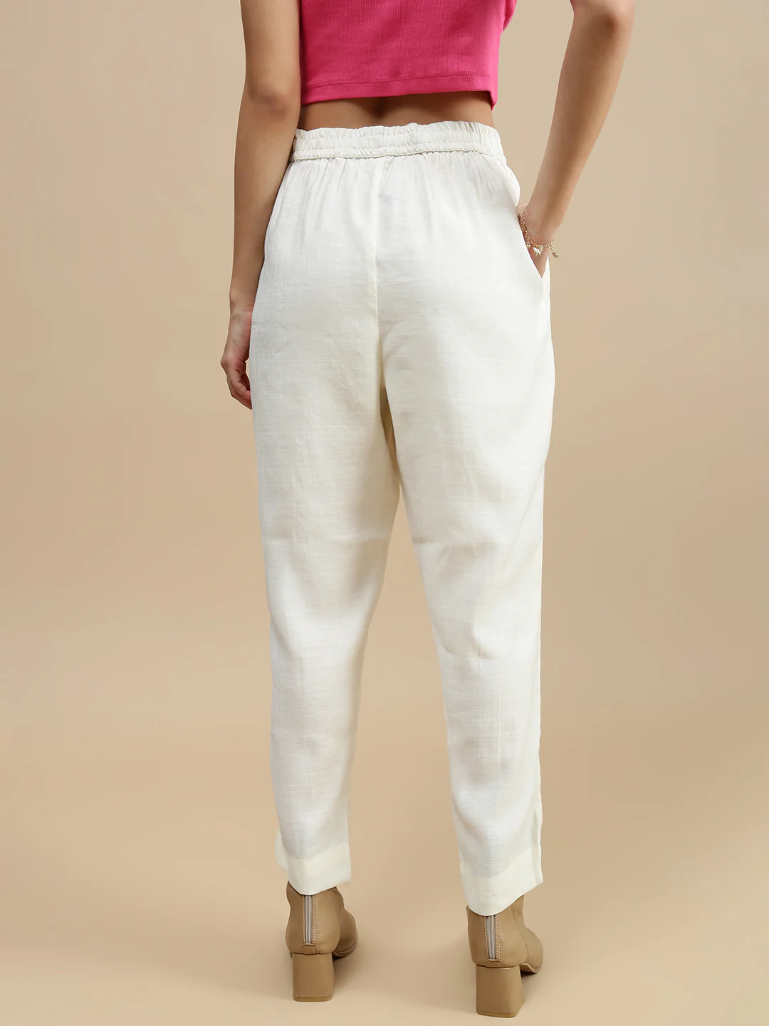 Women Off White Festive Pants - Image 3
