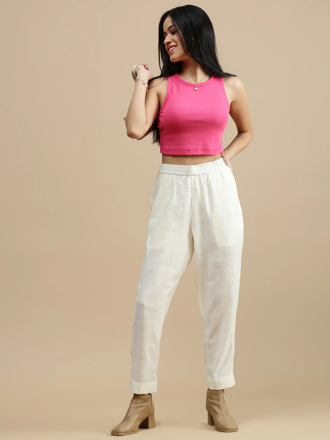 Women Off White Festive Pants - Image 4