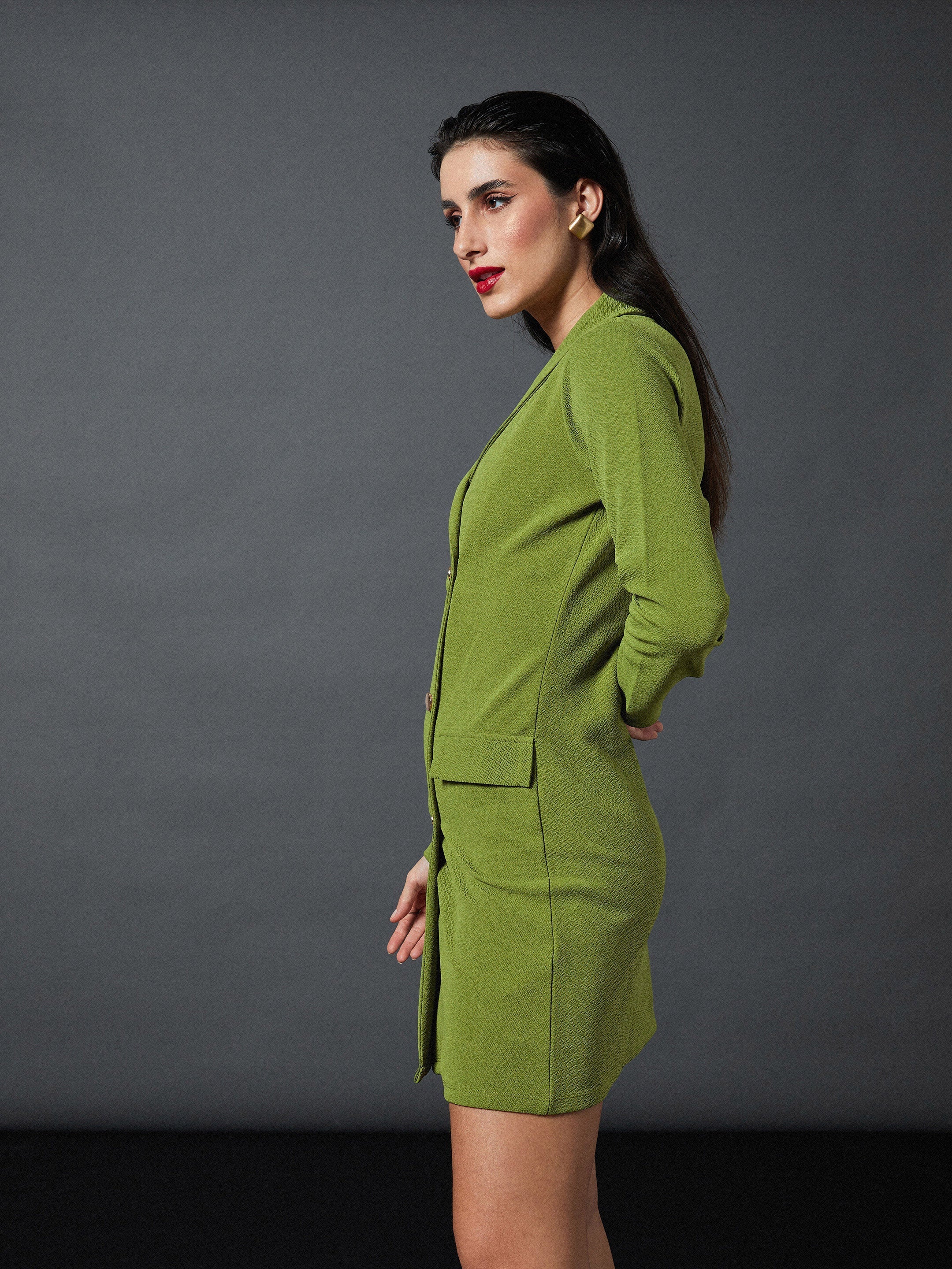 Women Olive Blazer Dress - Image 5