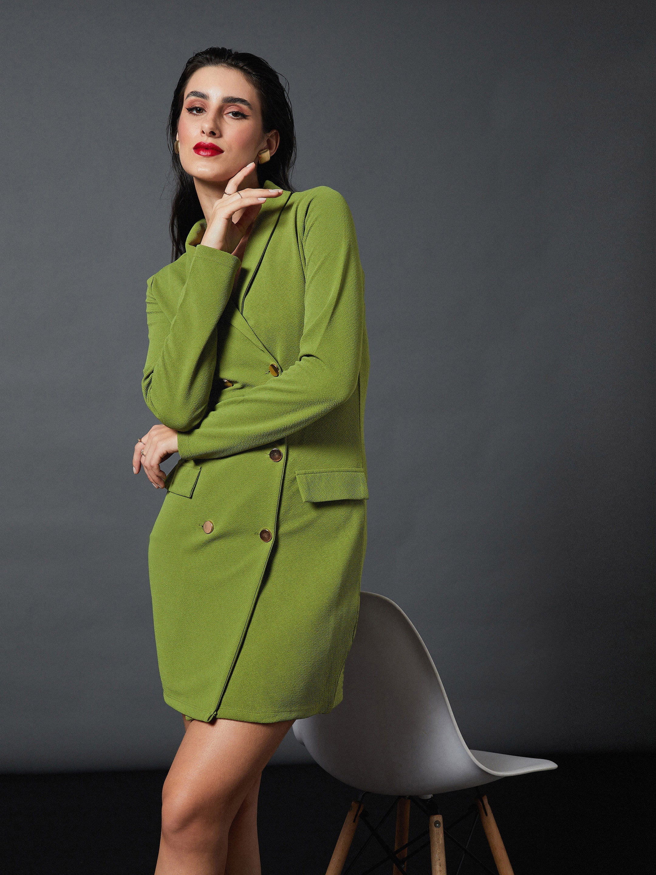 Women Olive Blazer Dress - Image 6