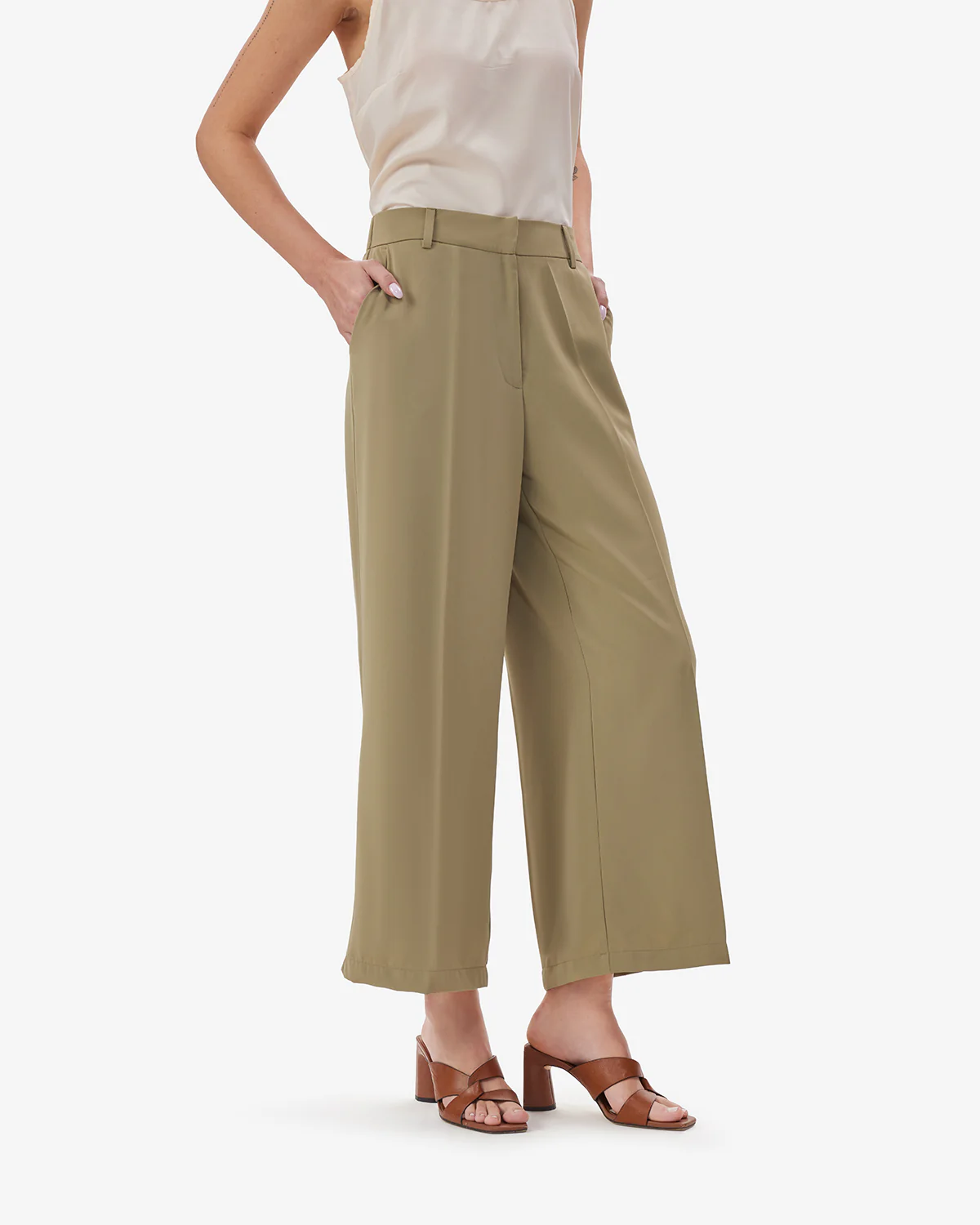 Women Olive BreezeFlow Wide Leg Pants - Image 4