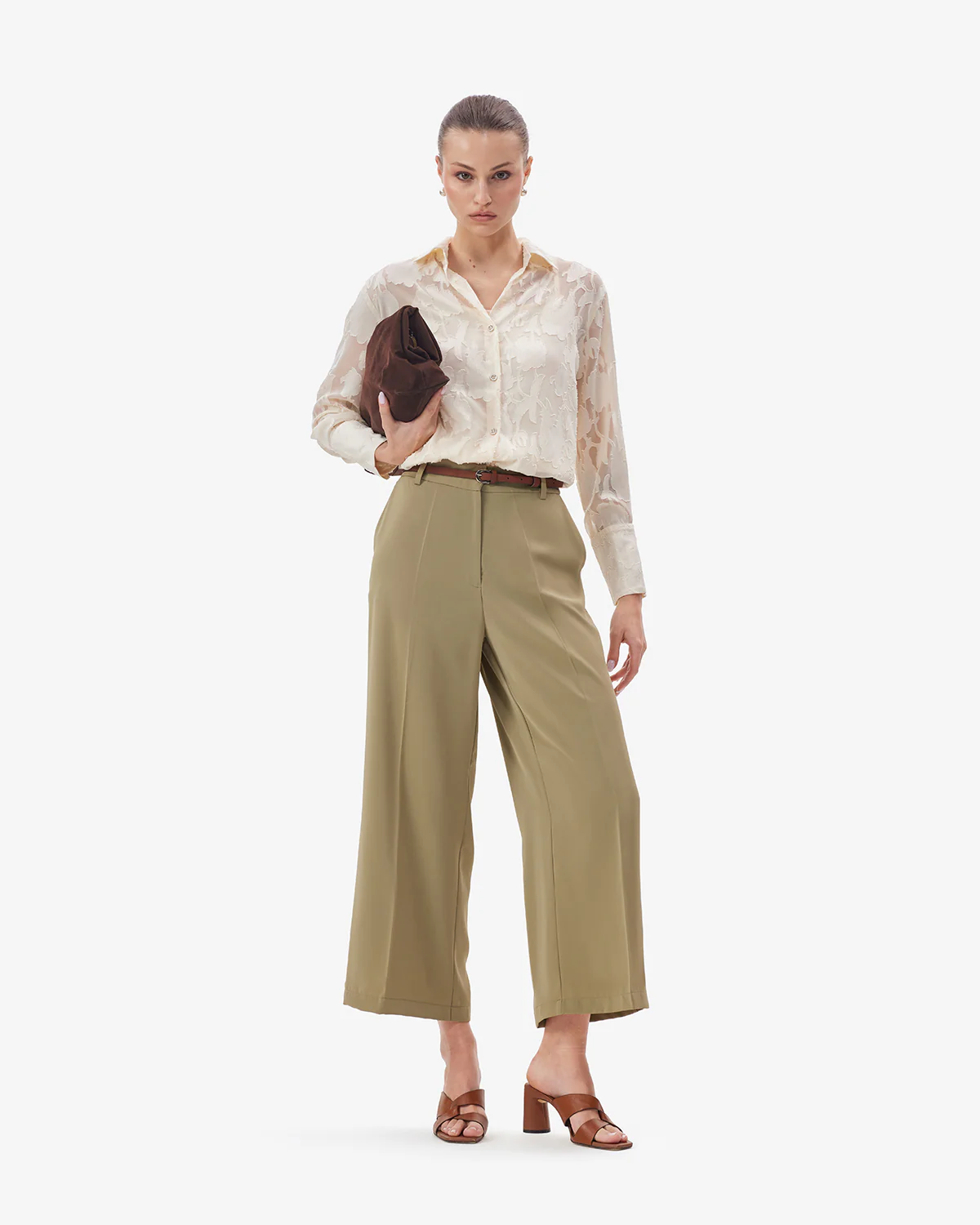 Women Olive BreezeFlow Wide Leg Pants - Image 5