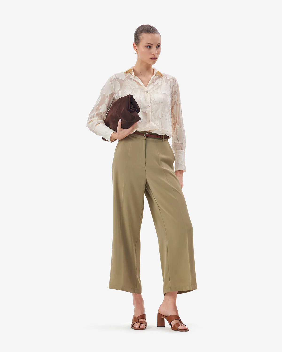Women Olive BreezeFlow Wide Leg Pants - Image 6