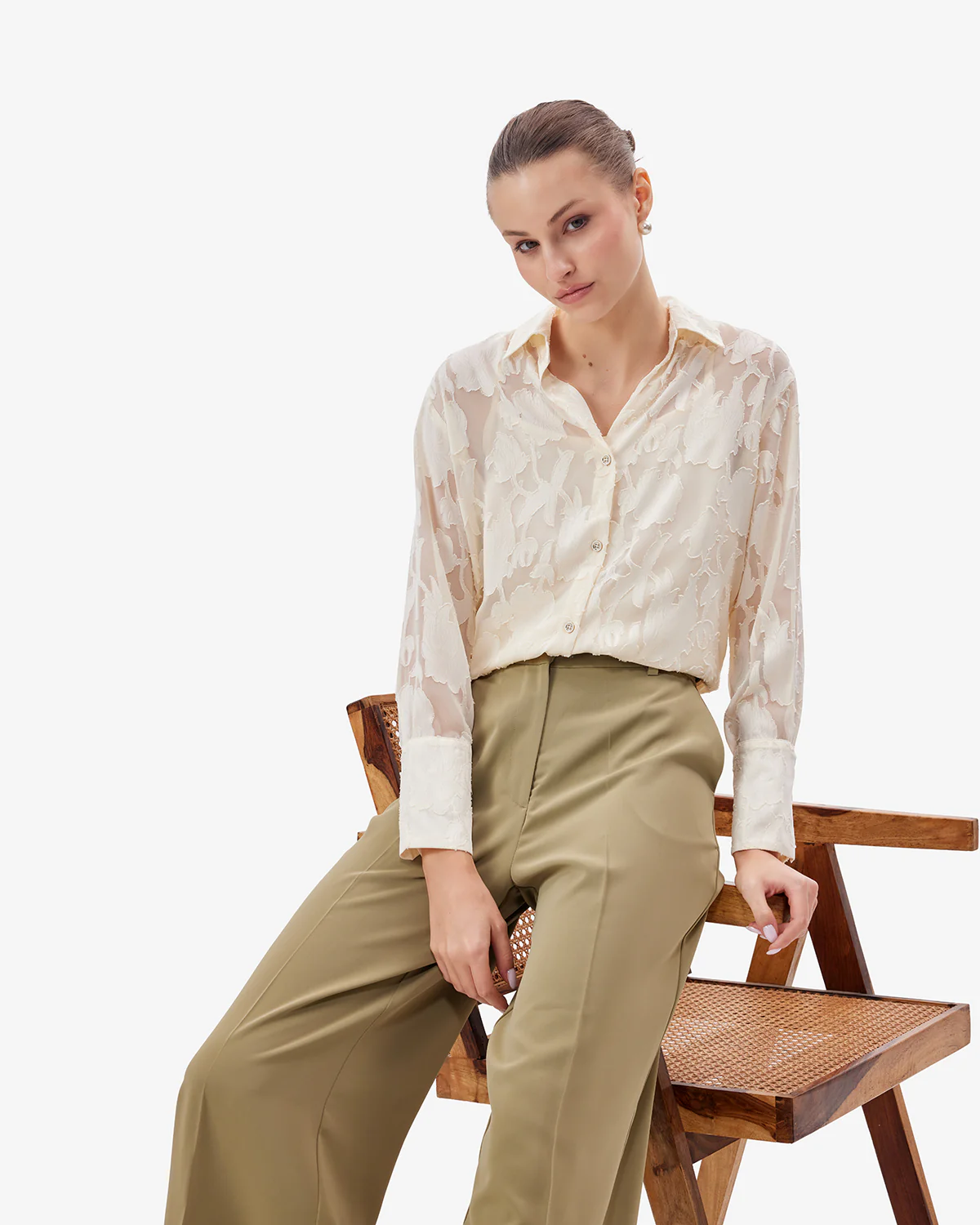Women Olive BreezeFlow Wide Leg Pants - Image 7