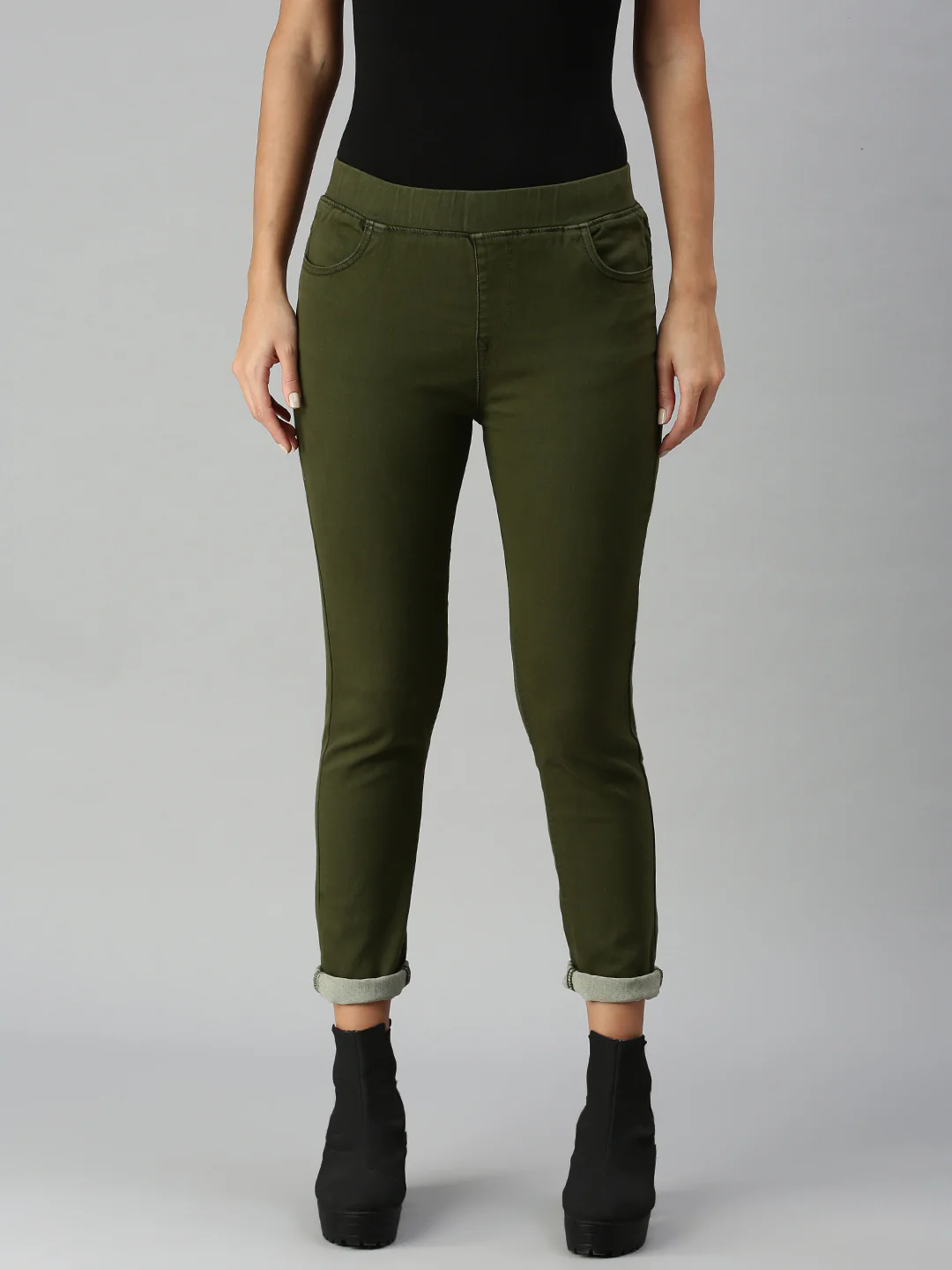 Women Olive Casual Legging - Image 2