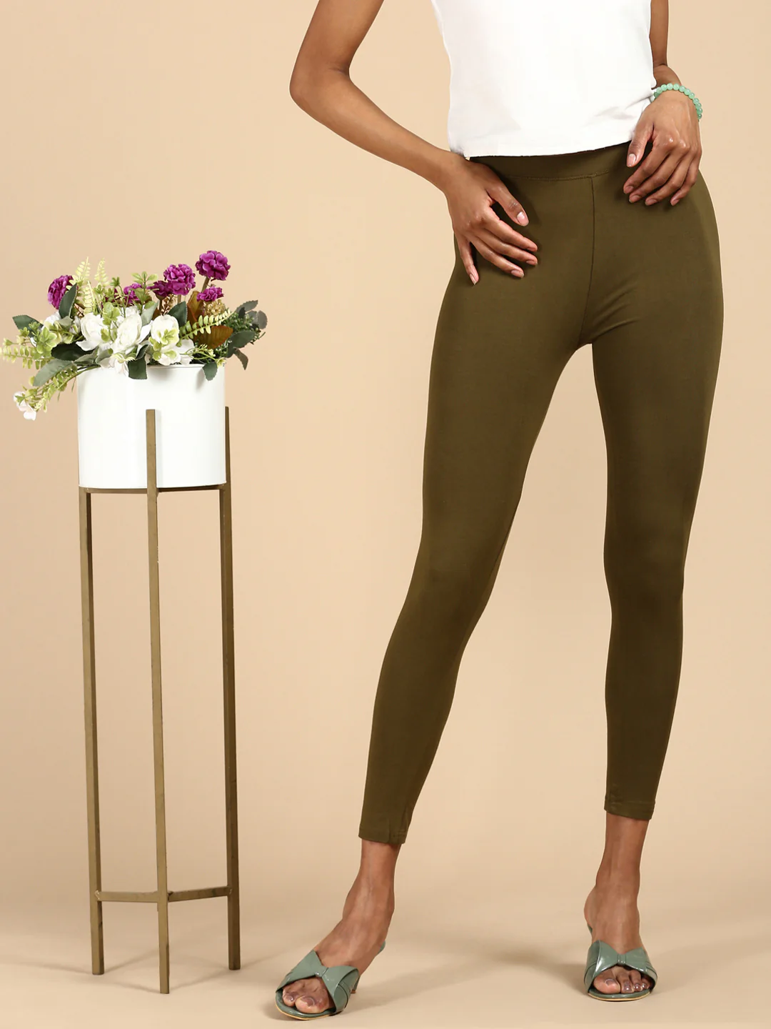 Women Olive Casual Leggings - Image 2