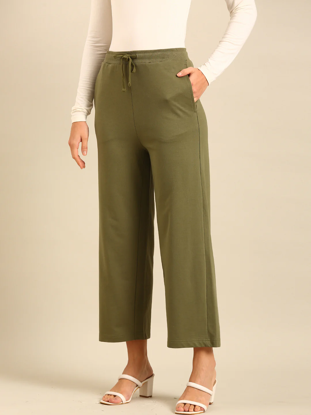 Women Olive Casual Pants - Image 3