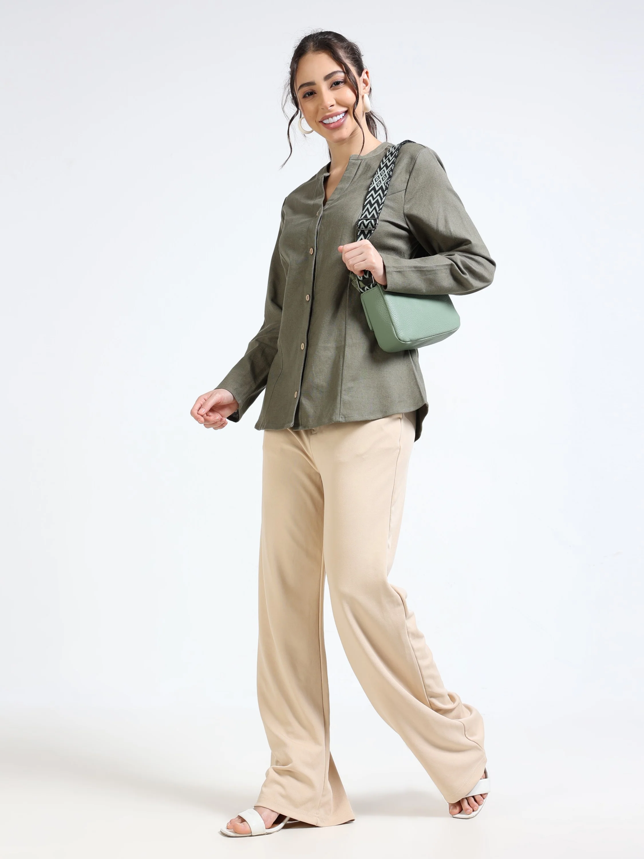 Women Linen Blend Olive Shacket - Image 6