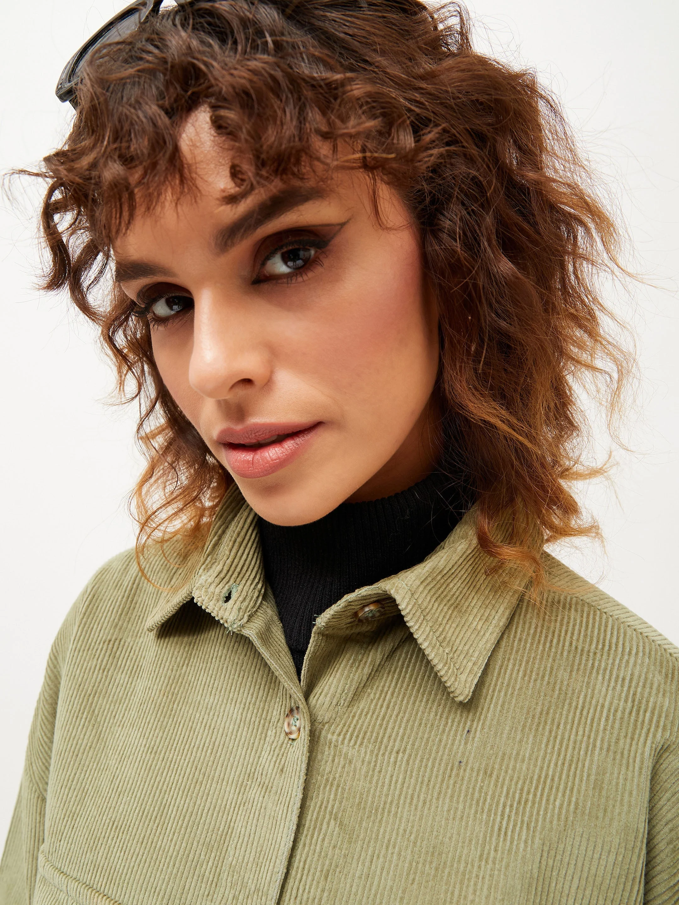 Women Olive Corduroy Oversized Shirt - Image 3