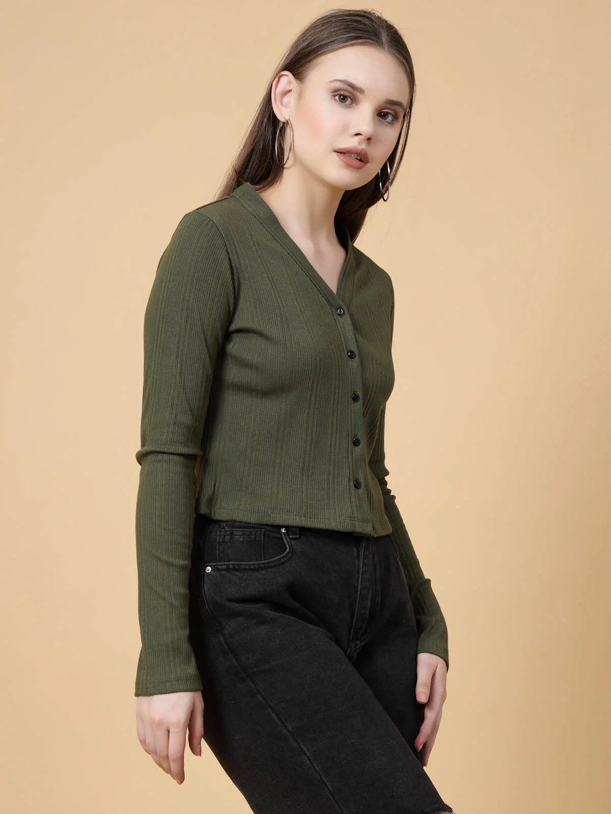 Women Olive Crop Top - Image 3