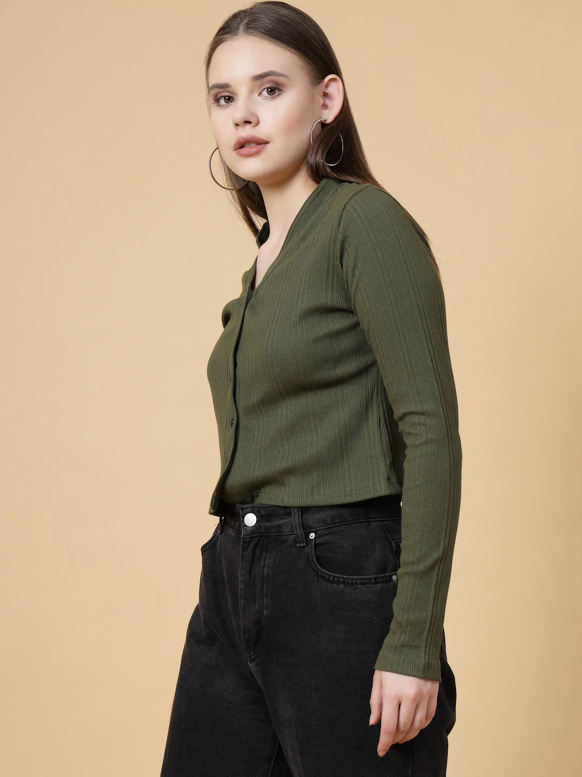 Women Olive Crop Top - Image 4