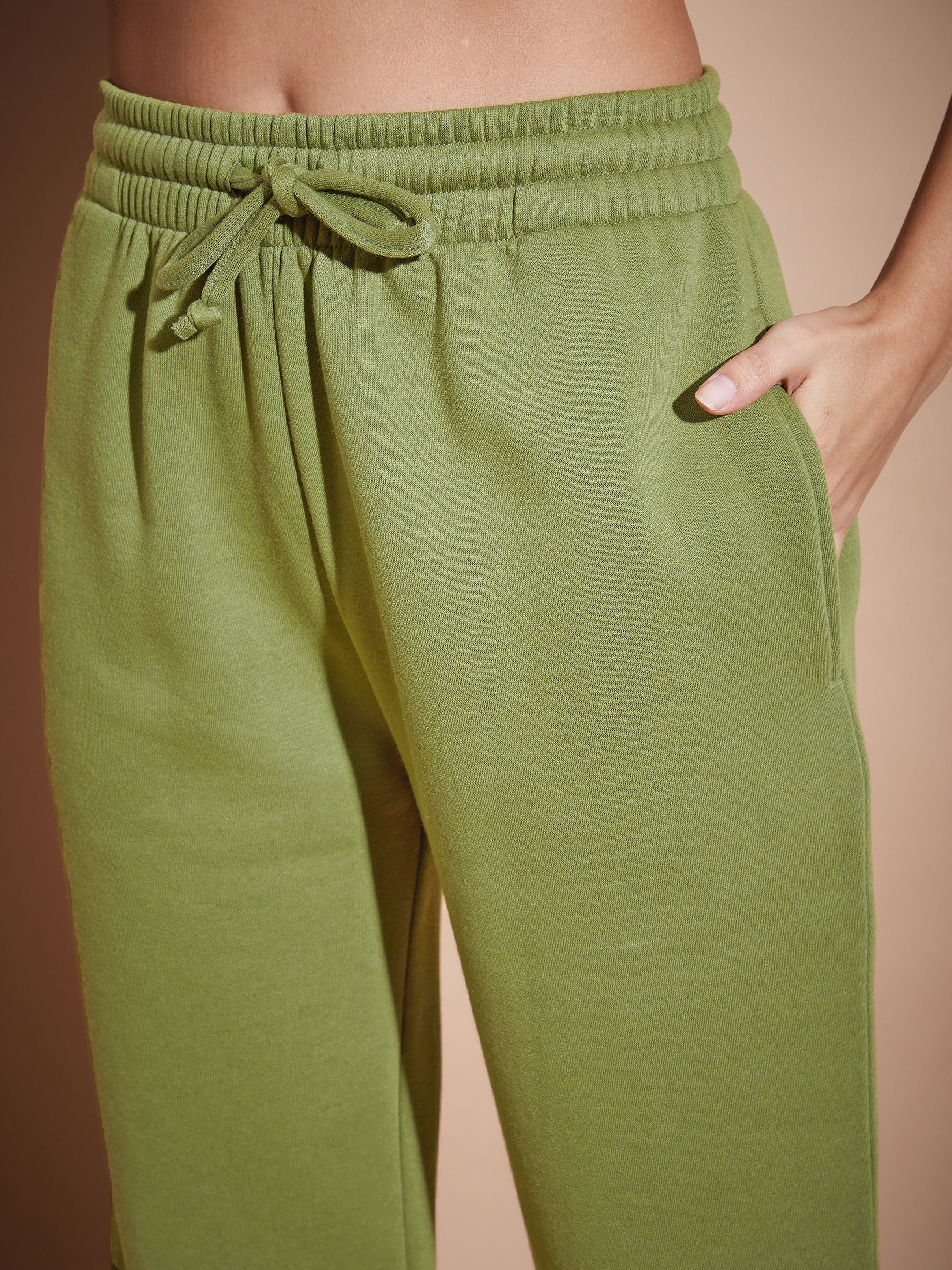 Women Olive Fleece Oversized Sweatshirt With Joggers - Image 4