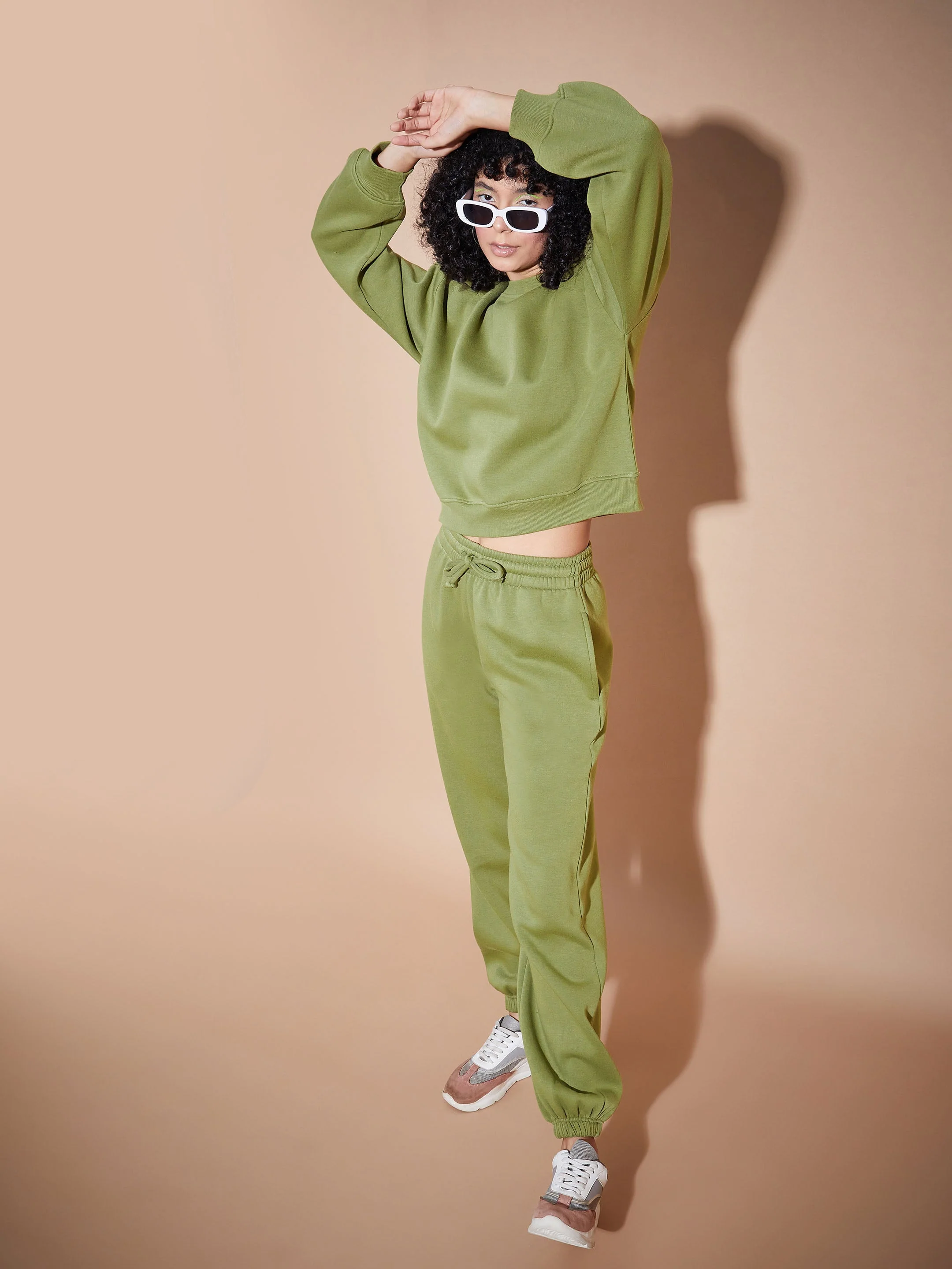 Women Olive Fleece Oversized Sweatshirt With Joggers - Image 6