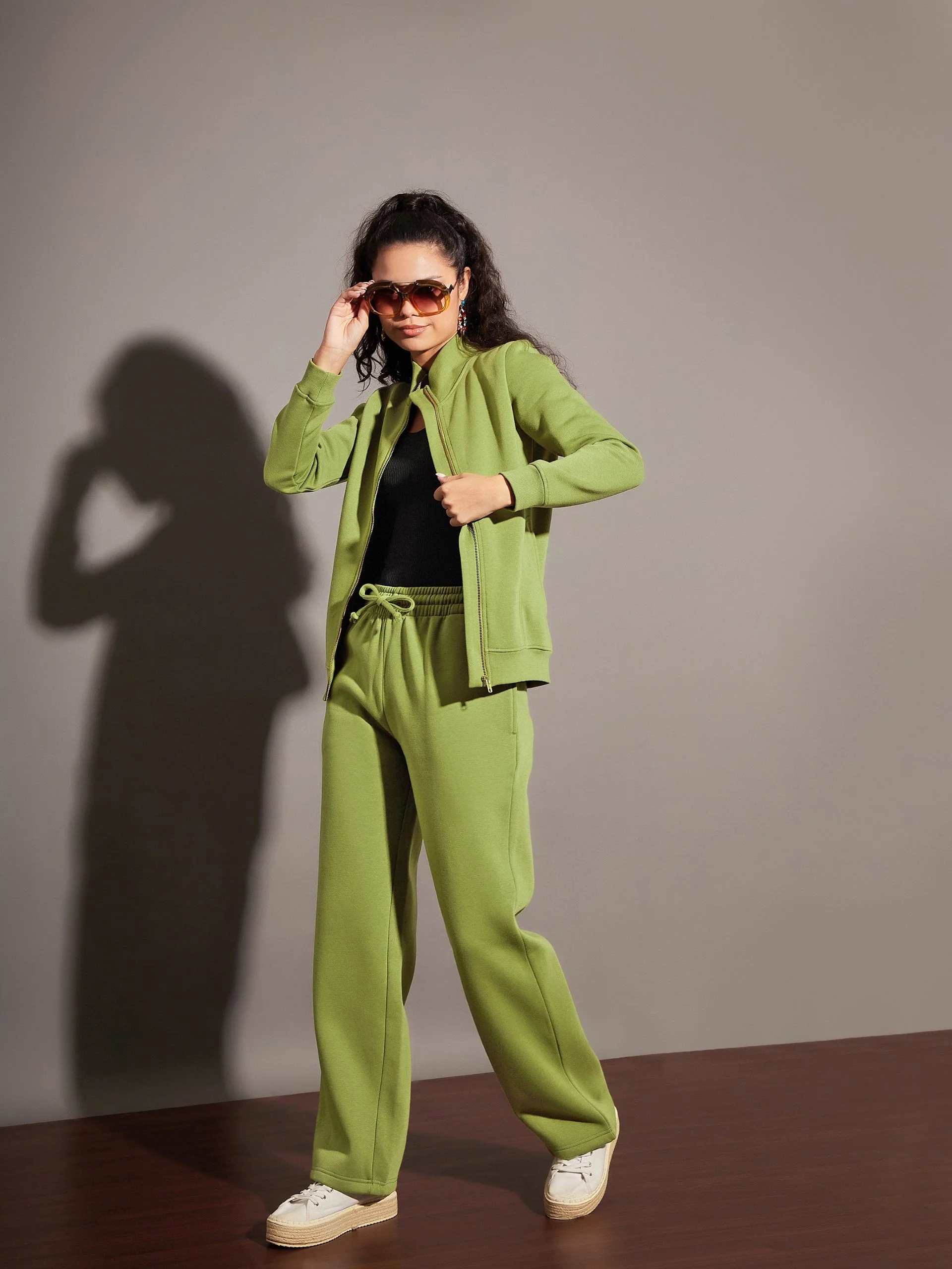 Women Olive Fleece Track Pants - Image 6