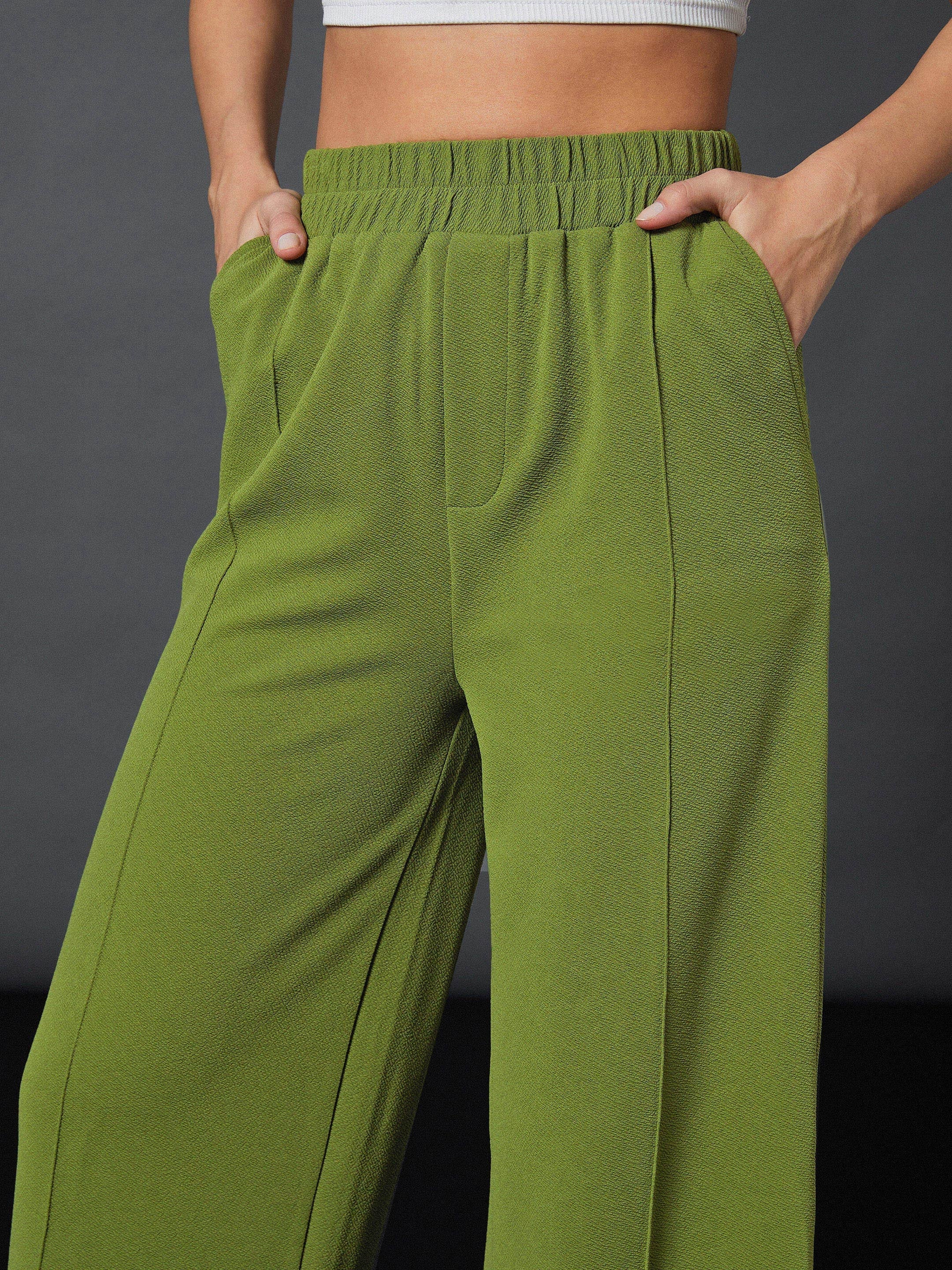 Women Olive Front Button Blazer With Palazzo Pants - Image 4