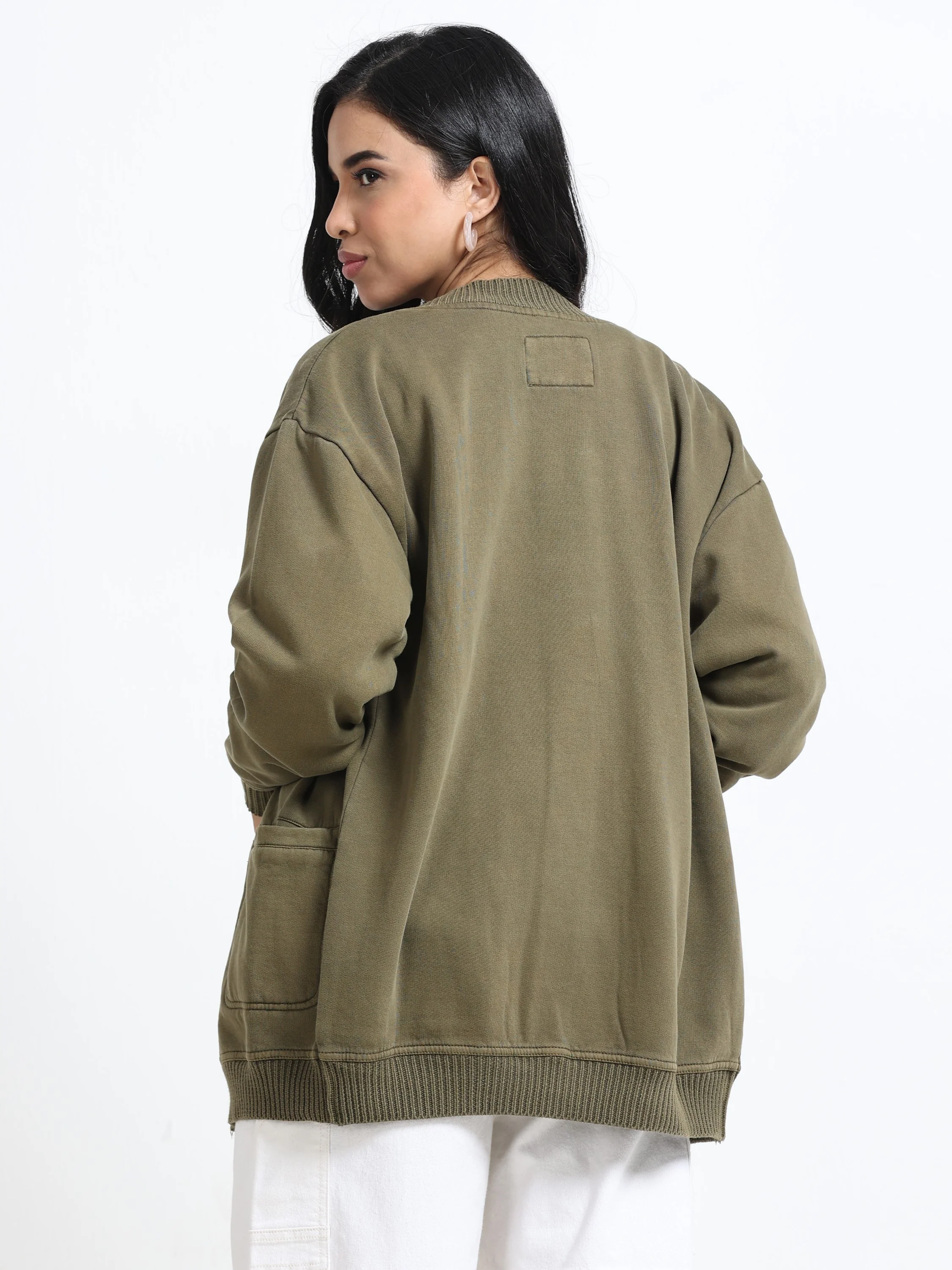 Women Olive Oversized Cardigan - Image 2