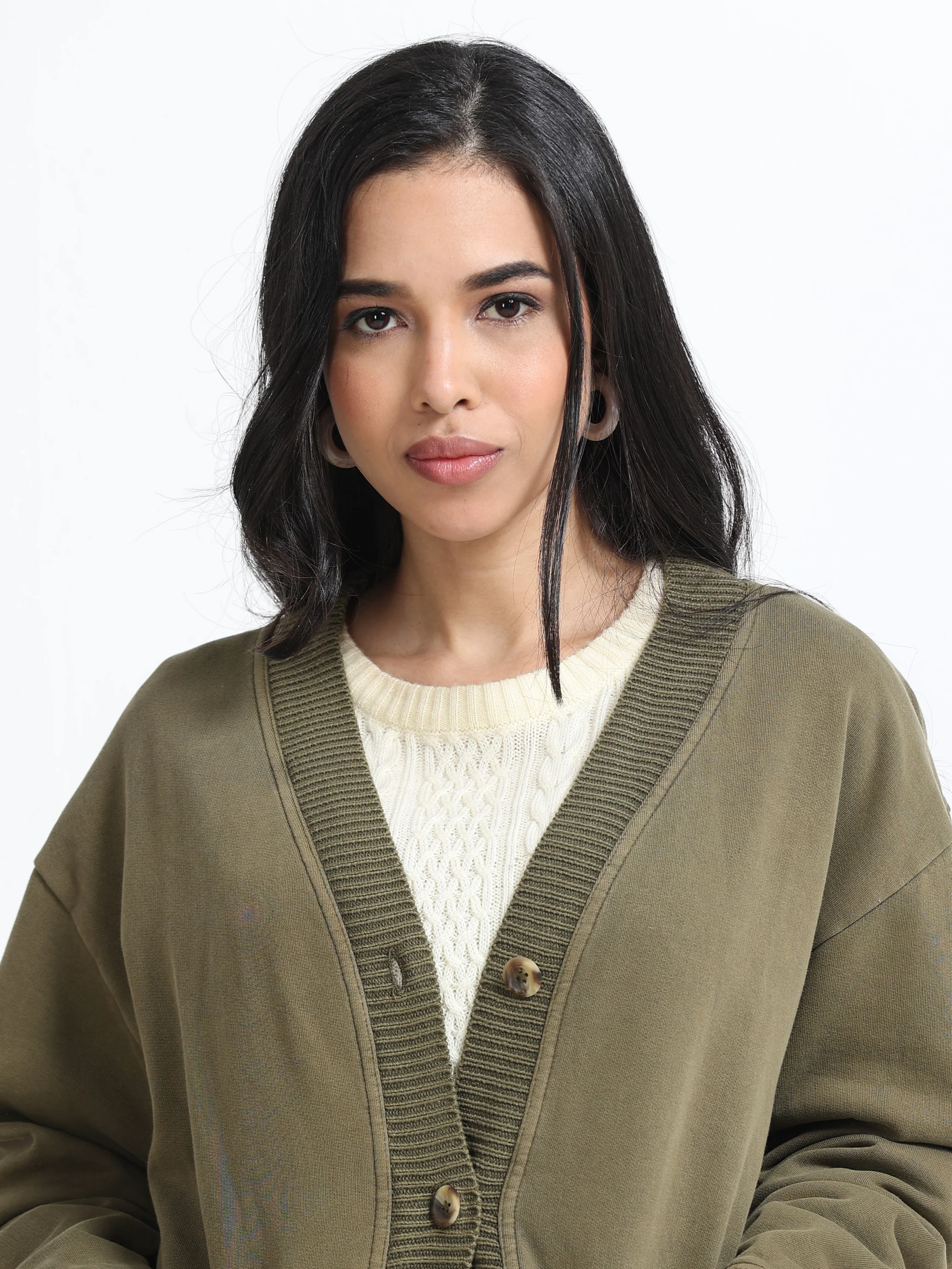 Women Olive Oversized Cardigan - Image 4
